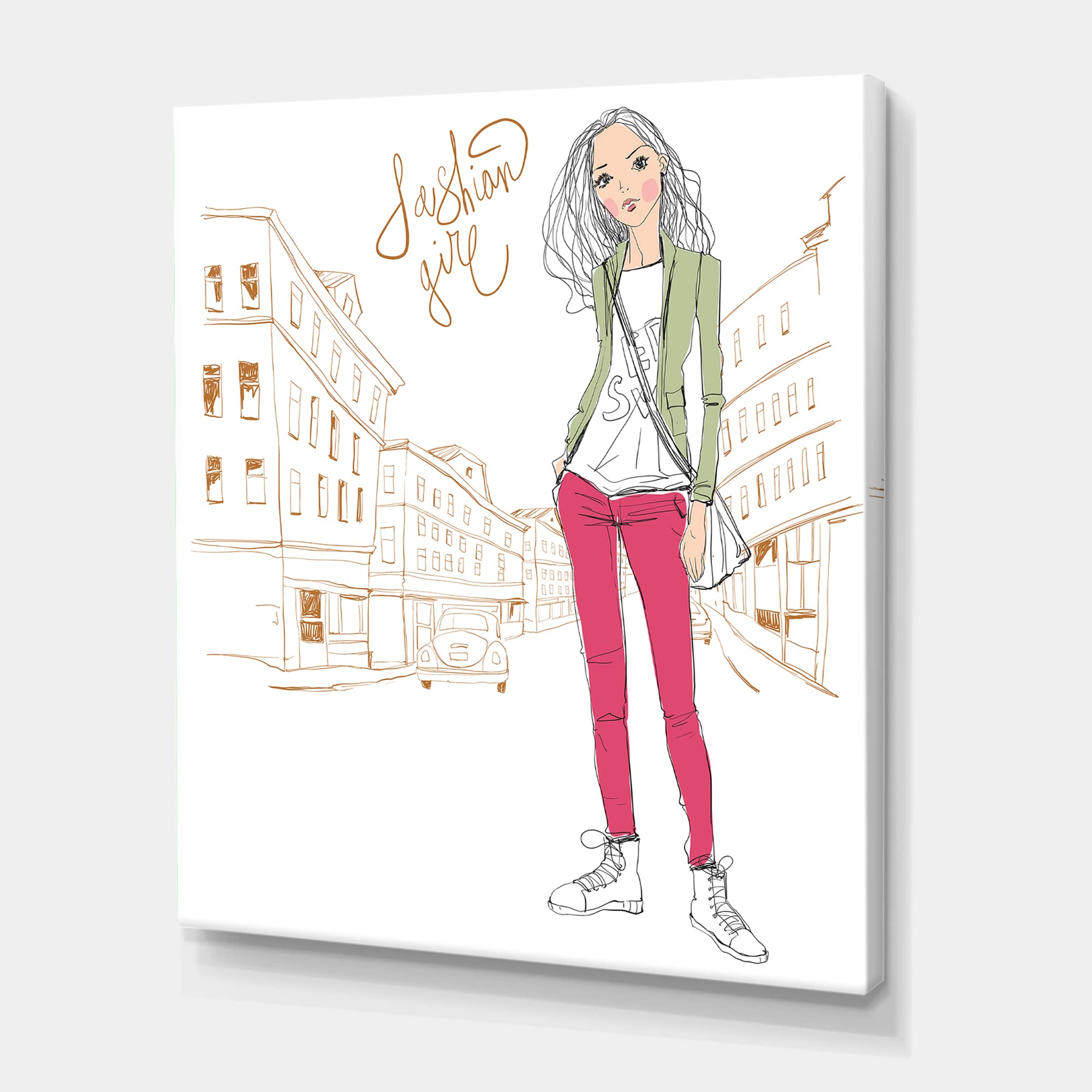 DesignQ Trendy Fashion Girl II Children's Art Canvas Wall Decor - Perfect for Kids' Bedroom, Nursery & Playroom Decorations
