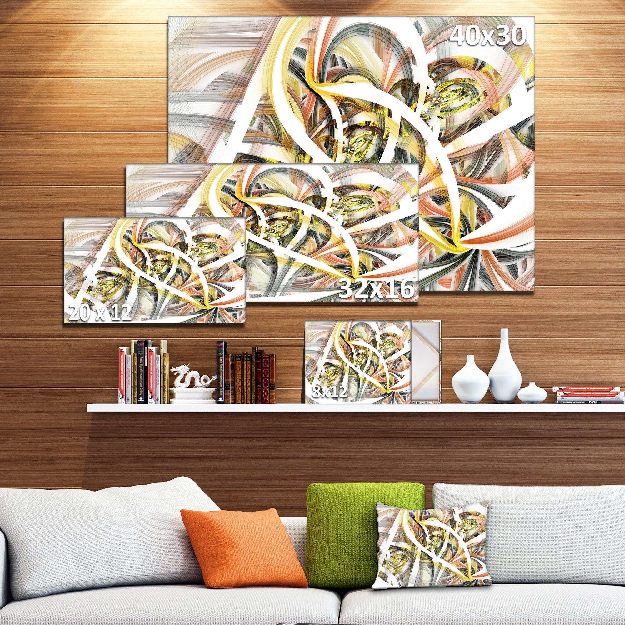 Symmetrical Spiral Fractal Flowers Contemporary Canvas Wall Art Print - Modern Home Decor for Living Room, Bedroom & Office
