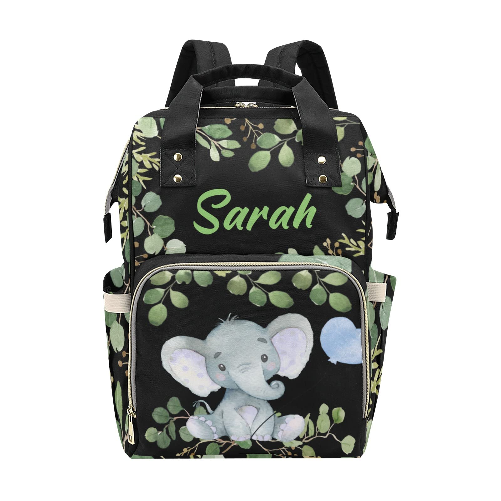 Custom Personalized Diaper Backpack for Baby Girls & Boys - Cute Elephant Design, Black Diaper Bag for Dads & Men (Add Name) - Perfect for Travel, Daycare & Family Outings