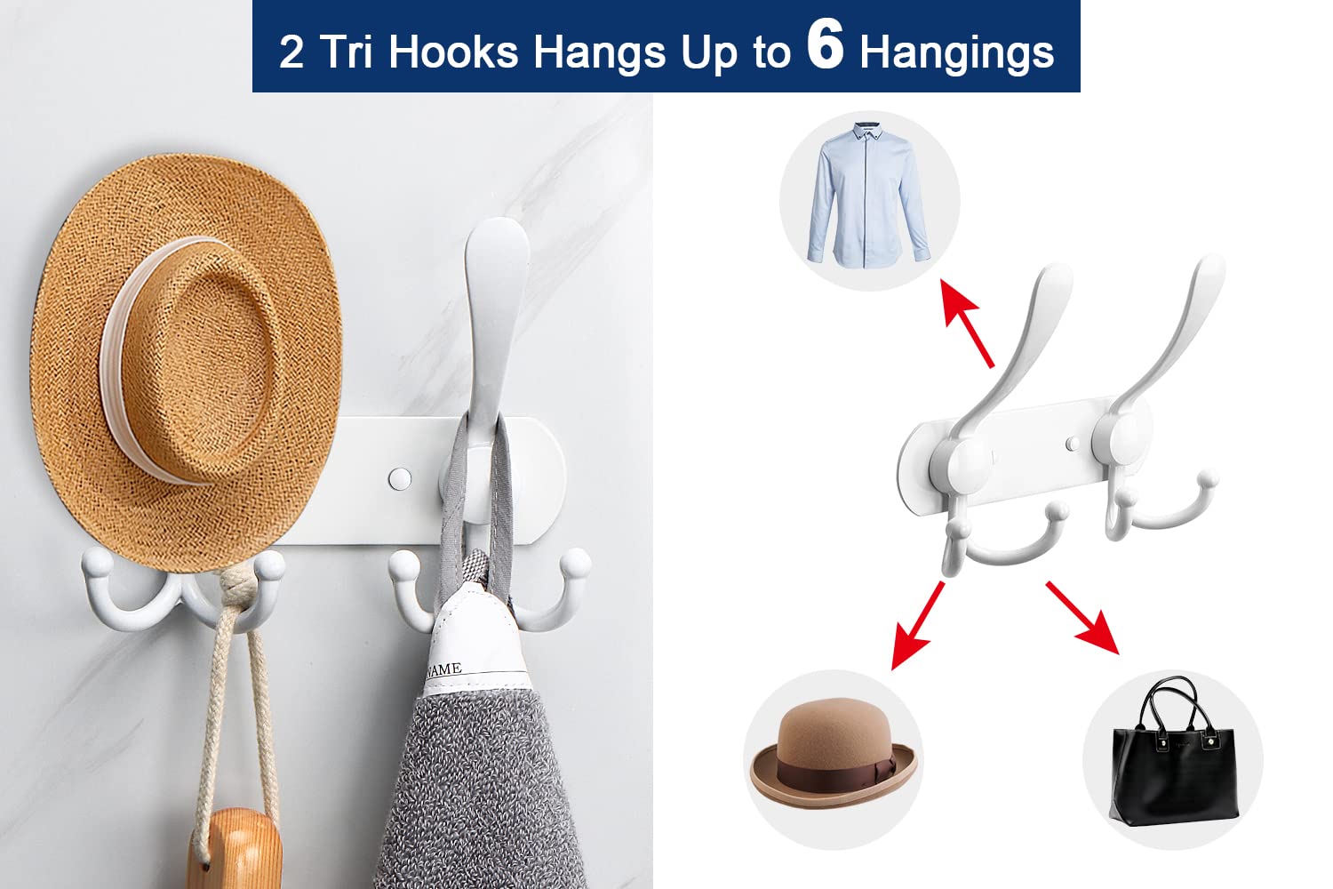NearMoon Heavy Duty Stainless Steel Wall Mounted Coat Rack - 2 Pack White Bathroom Towel Hooks for Robes, Coats, Hats & Keys | Durable Metal Hook Holder for Bedroom, Hotel, Entryway & Closet Organization