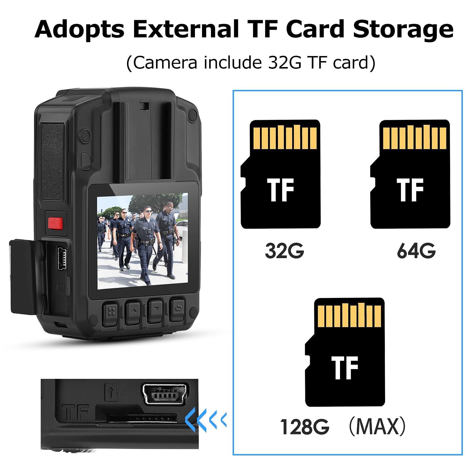 BOBLOV D7 2K Body Camera with 170° Wide Angle & Night Vision - IP67 Waterproof Security Camera with Audio/Video Recording - Includes 2 x 1950mAh Batteries & Charging Dock (128GB) - Ideal for Law Enforcement, Security Guards & Night Patrols