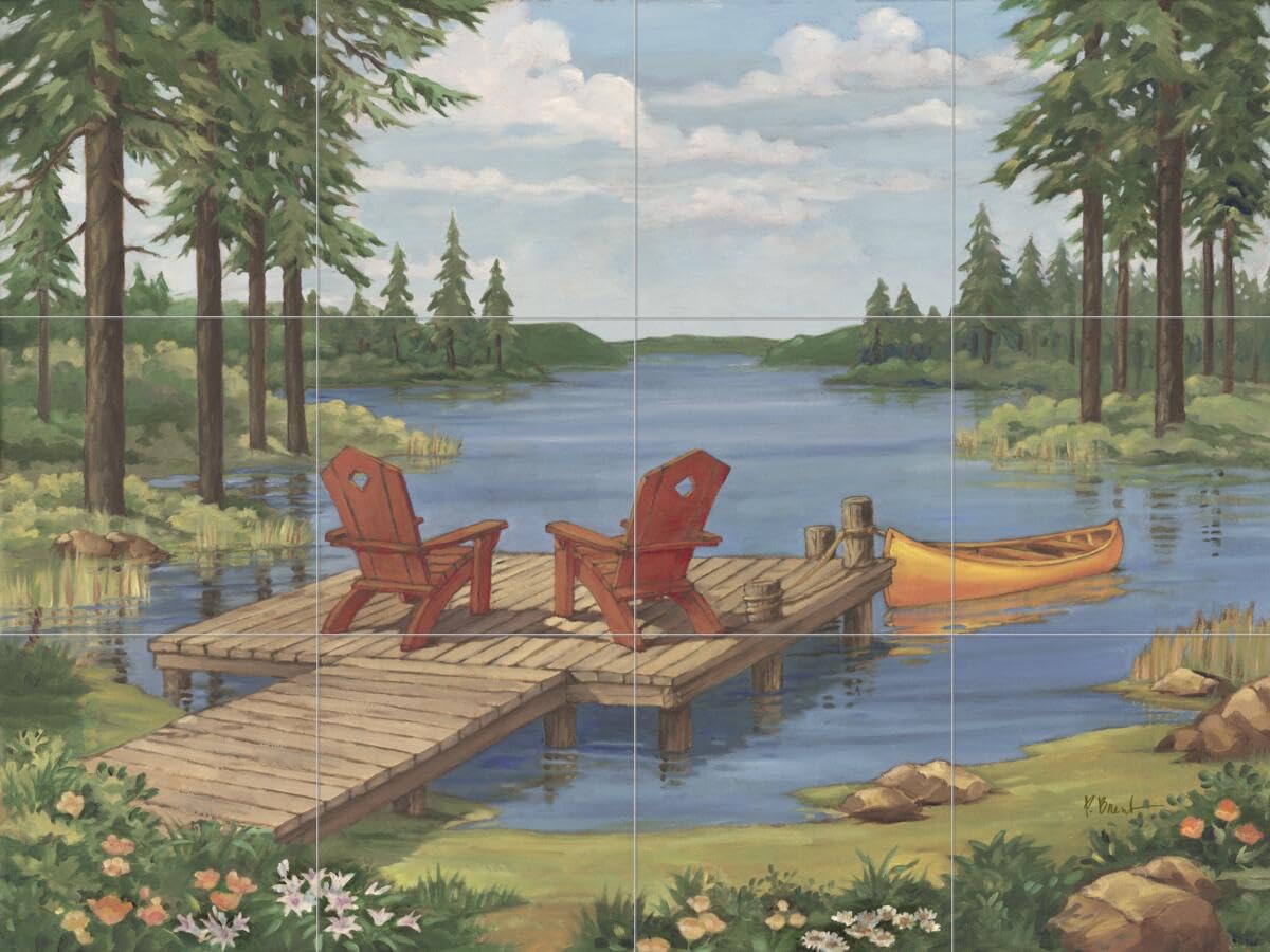 Ceramic Backsplash Tile Mural - Water View Landscape Lakeside II by Paul Brent for Kitchen, Bathroom & Shower | Coastal Decor, Waterfront Home Design