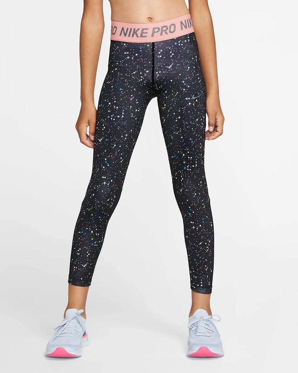 Nike Kids Girls Pro Warm Printed Tights - Black/Pink Gaze - Little Kids & Big Kids (Size 14) - Soft & Comfortable for Dance, Gymnastics, and Winter Sports