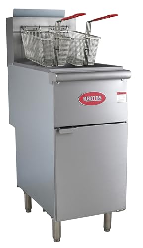 Kratos 50 lb. Commercial Gas Floor Fryer - Stainless Steel Deep Fryer for Restaurants with 4 Heating Tubes & 120,000 BTU - Liquid Propane (29Y-011-LP) - Perfect for Fast Food Chains, Diners & High-Volume Cooking
