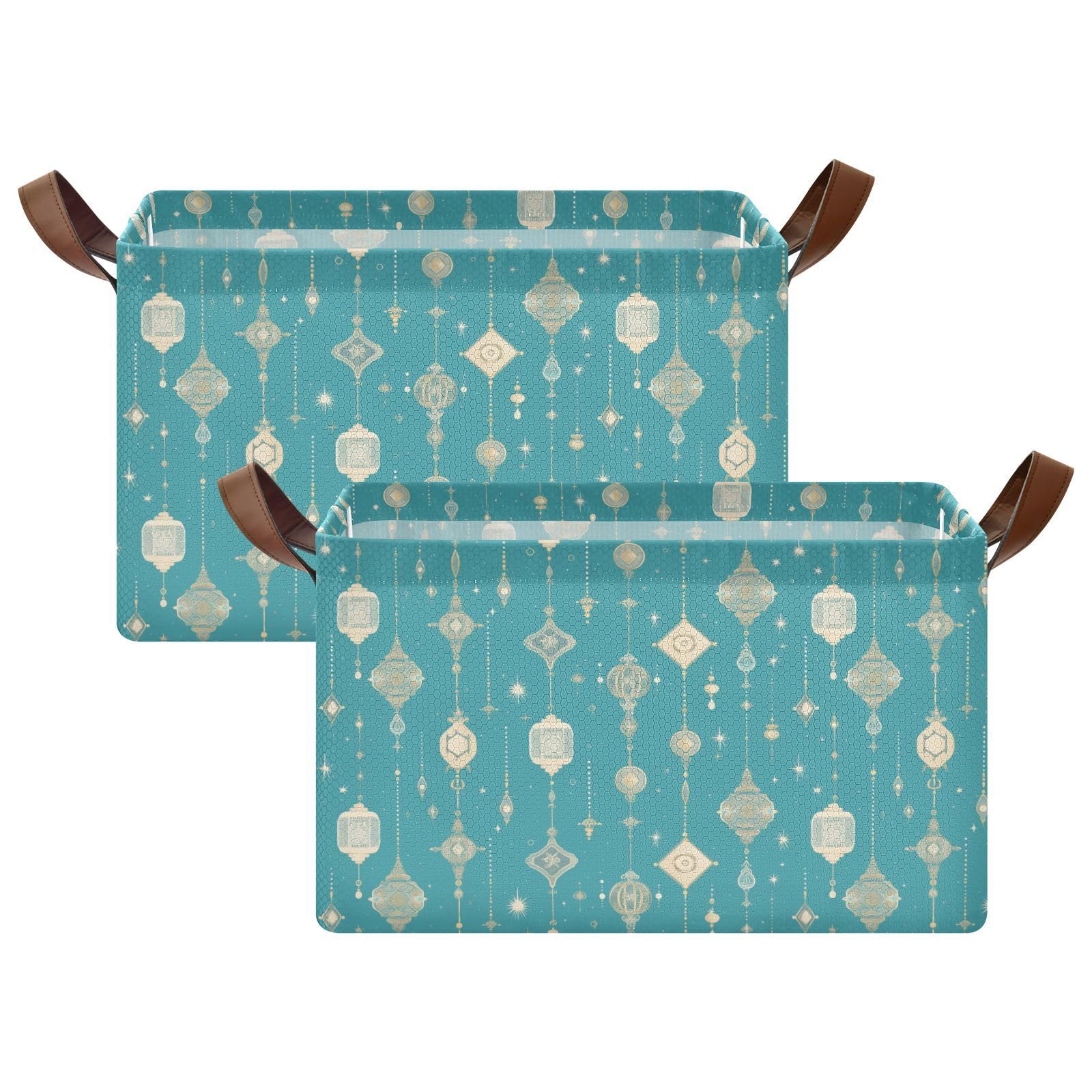 Vintage Blue and Gold Storage Baskets with Handles - Large Decorative Storage Boxes for Makeup, Books, Toys & Clothes Organizer | Perfect for Living Room, Bedroom & Nursery Storage Solutions