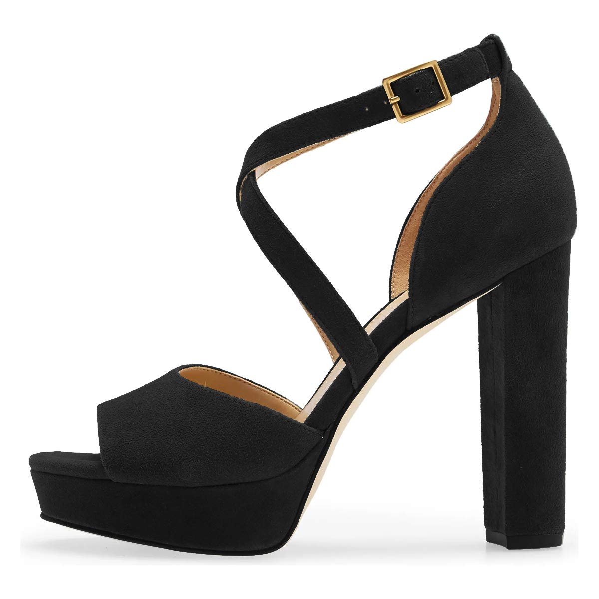 FSJ Women's Sexy Peep Toe Platform Sandals with Chunky Heel & Adjustable Ankle Strap - Suede Party Prom Dress Shoes for Women US Size 4-15 - Perfect for Weddings, Date Nights & Special Occasions