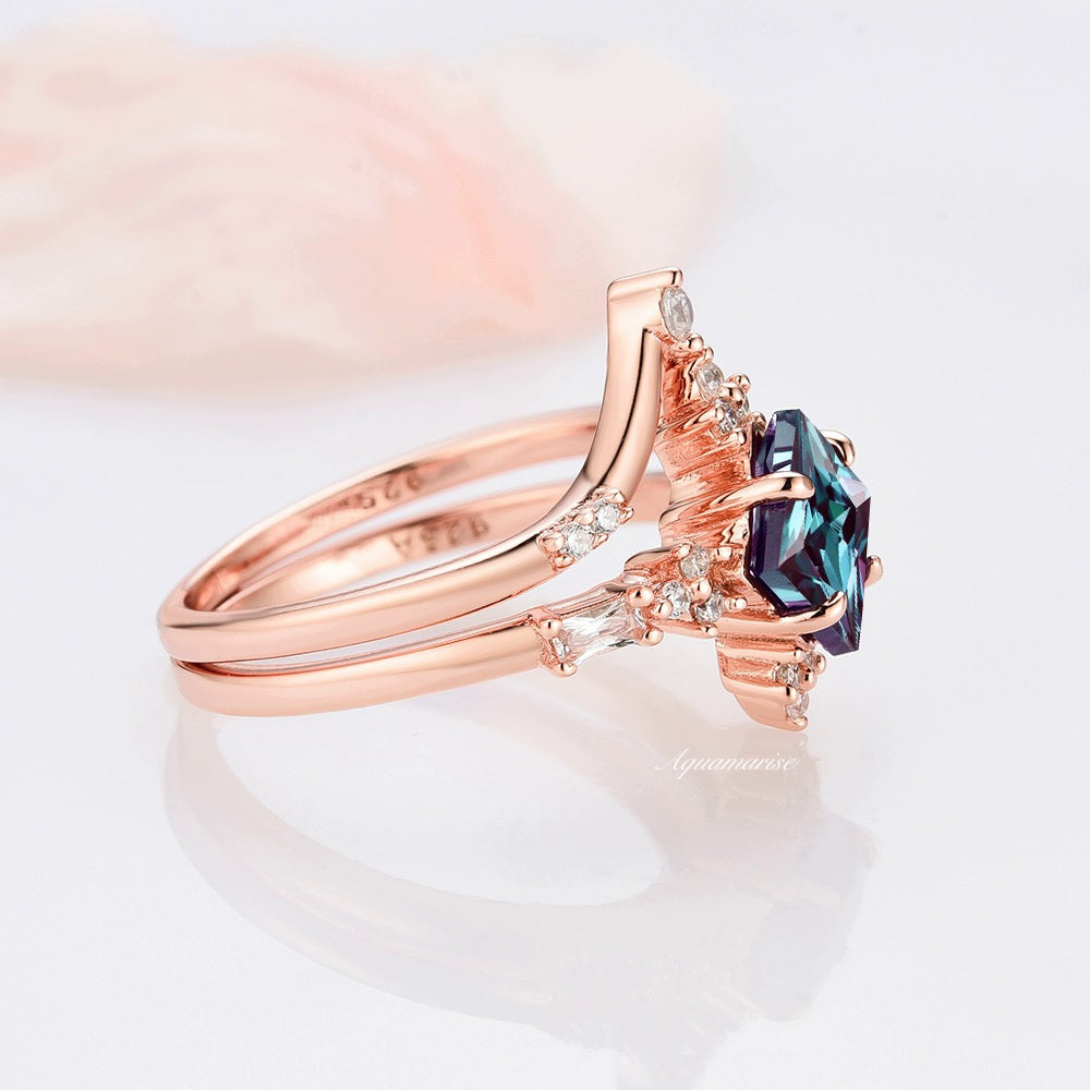 14K Rose Gold Vermeil Alexandrite Ring Set for Women | Elegant Jewelry Gift for Anniversary, Birthday & Special Occasions