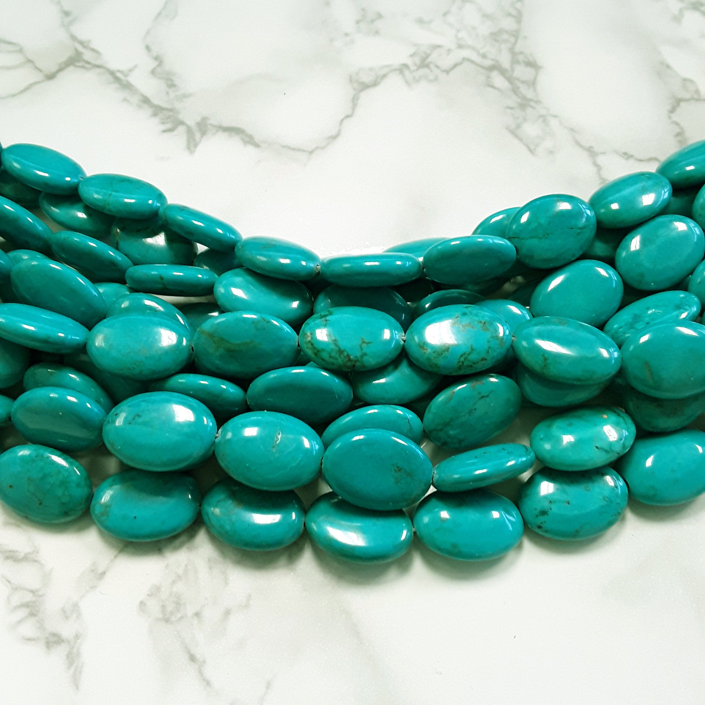 Blue Green Howlite Turquoise Flat Oval Beads 13x18mm 15.5 Inch Strand - Perfect for Jewelry Making, DIY Bracelets, Necklaces & Craft Projects
