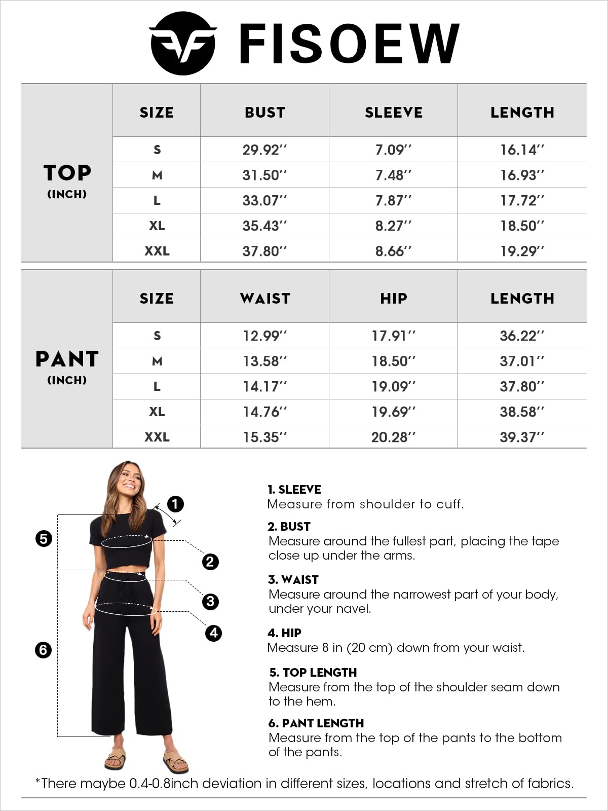 Fisoew Women's 2 Piece Outfits - Soft Knit Short Sleeve Crop Top & High Waisted Lounge Pants Set for Casual Wear, Home, Travel & Street Style