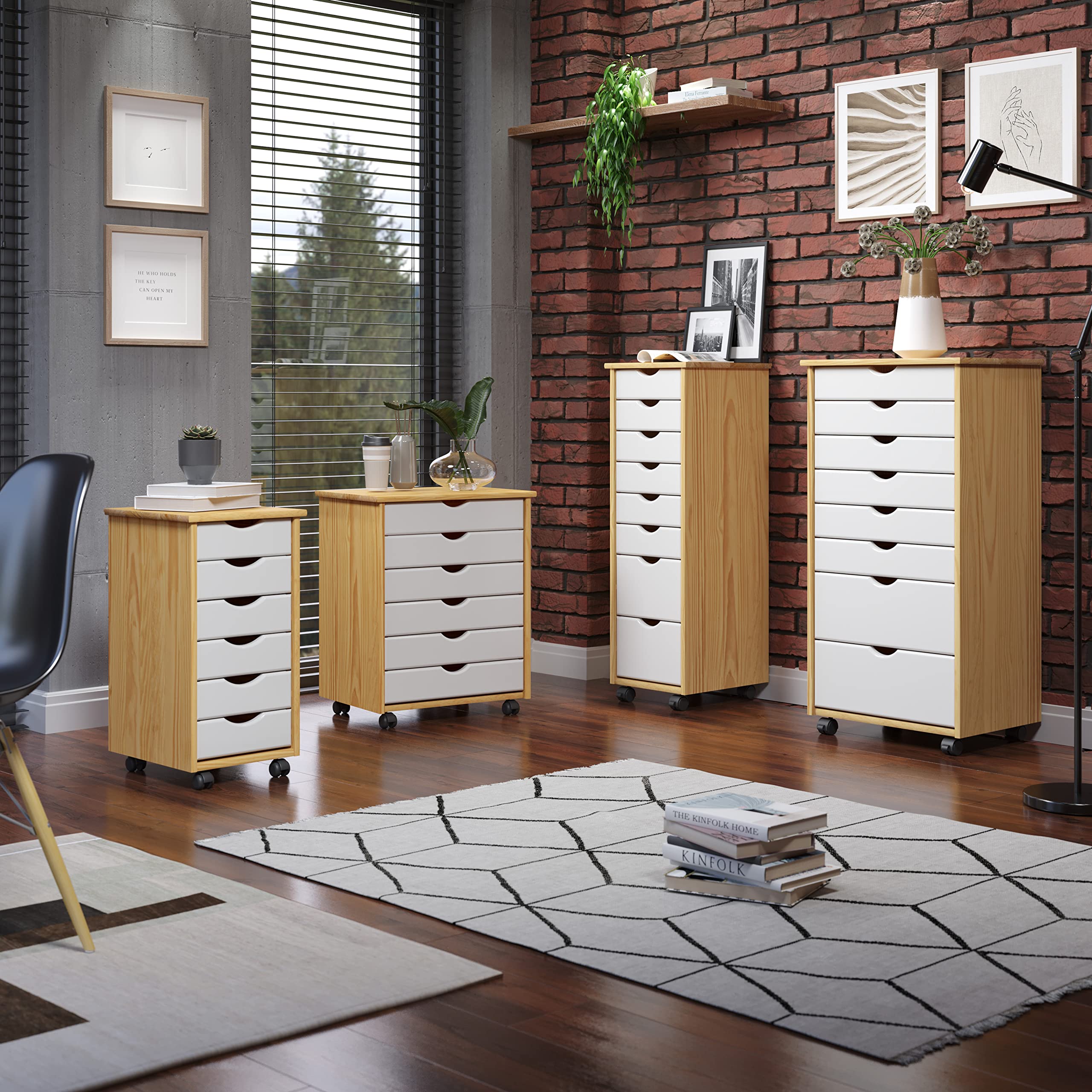 Adeptus Original 6+2 Drawer Solid Wood Rolling Cart - Narrow Drawers, White - Perfect for Craft Rooms, Offices & Small Spaces