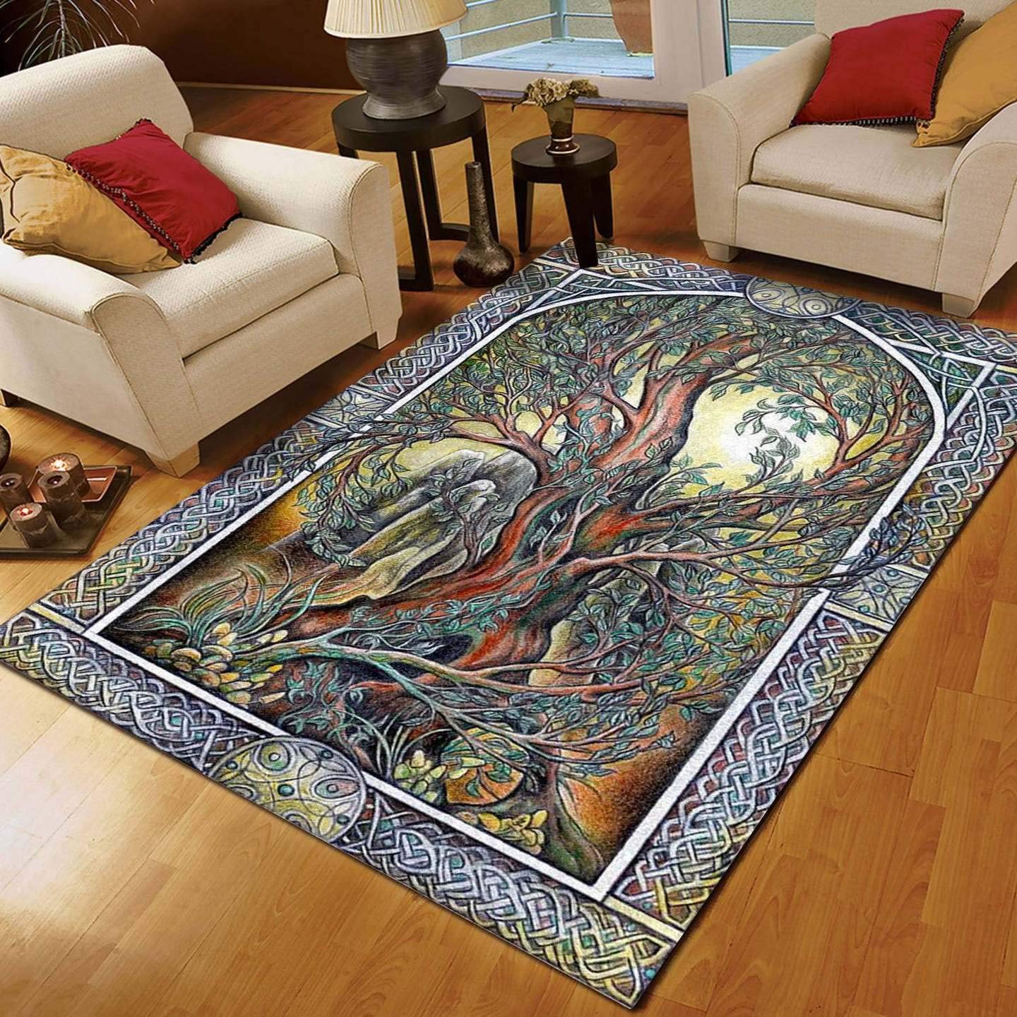 Celtic Tree of Life Area Rug - Medium Size Handmade Boho Decor for Living Room, Bedroom, or Office - Spiritual Home Decor Gift