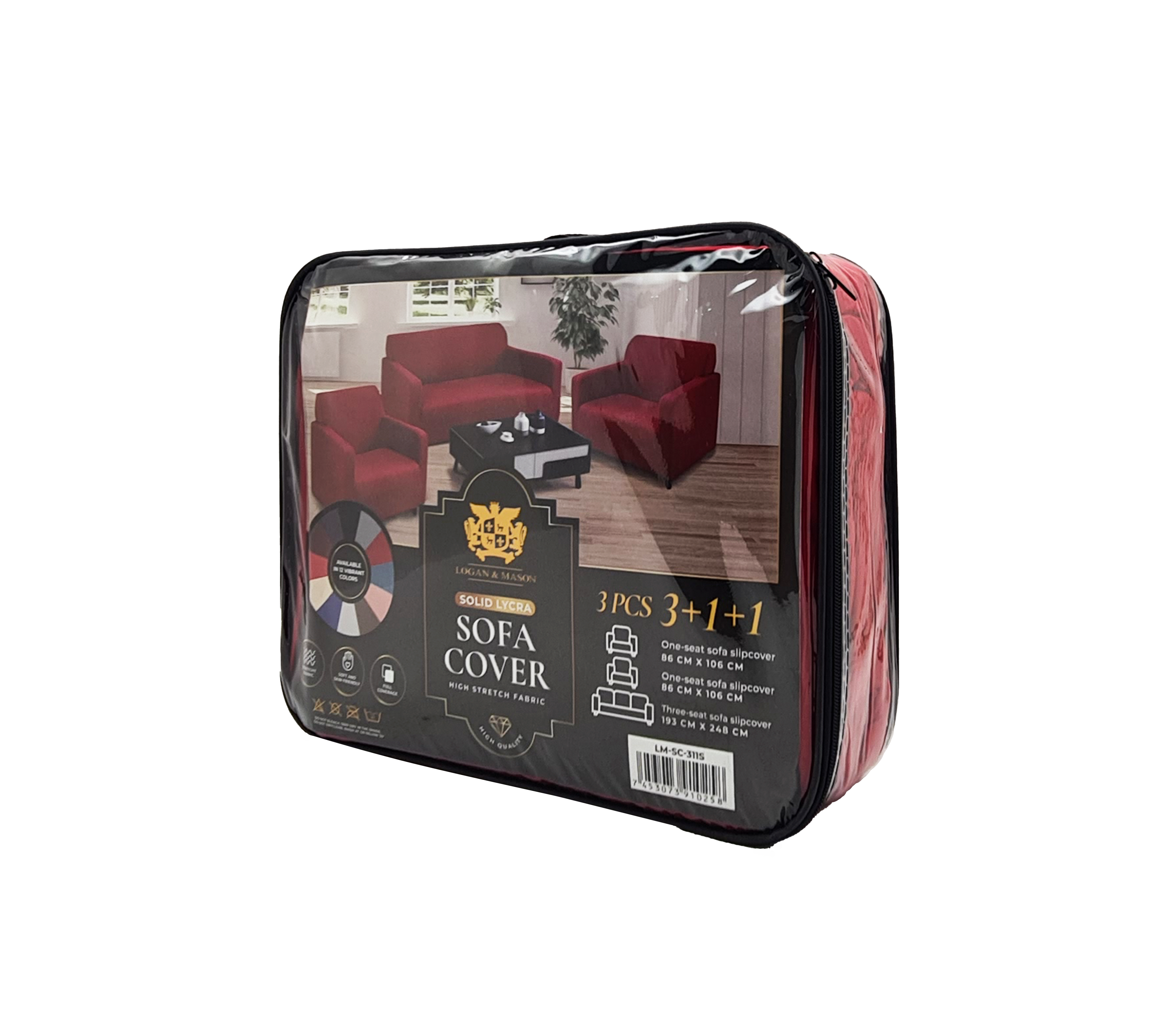 Logan & Mason 3+1+1 Piece Solid Color Furniture Cover Set - Perfect for Living Room Sofa Protection & Home Decor