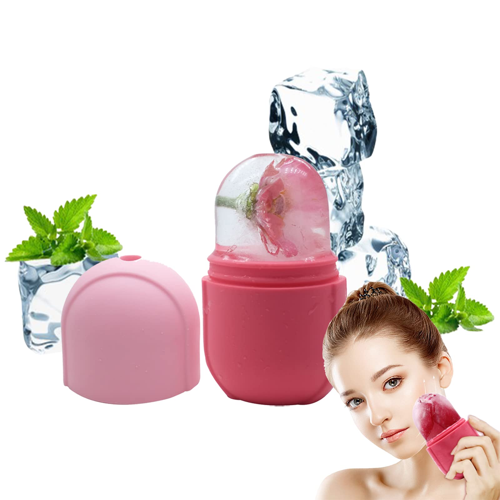 Pink Ice Roller for Face & Eye - Cooling Facial Massager, Gua Sha Tool & Skin Care Ice Mold - Reduce Puffiness, Dark Circles & Wrinkles - Perfect for Morning Routine, Post-Workout Recovery & Spa Day