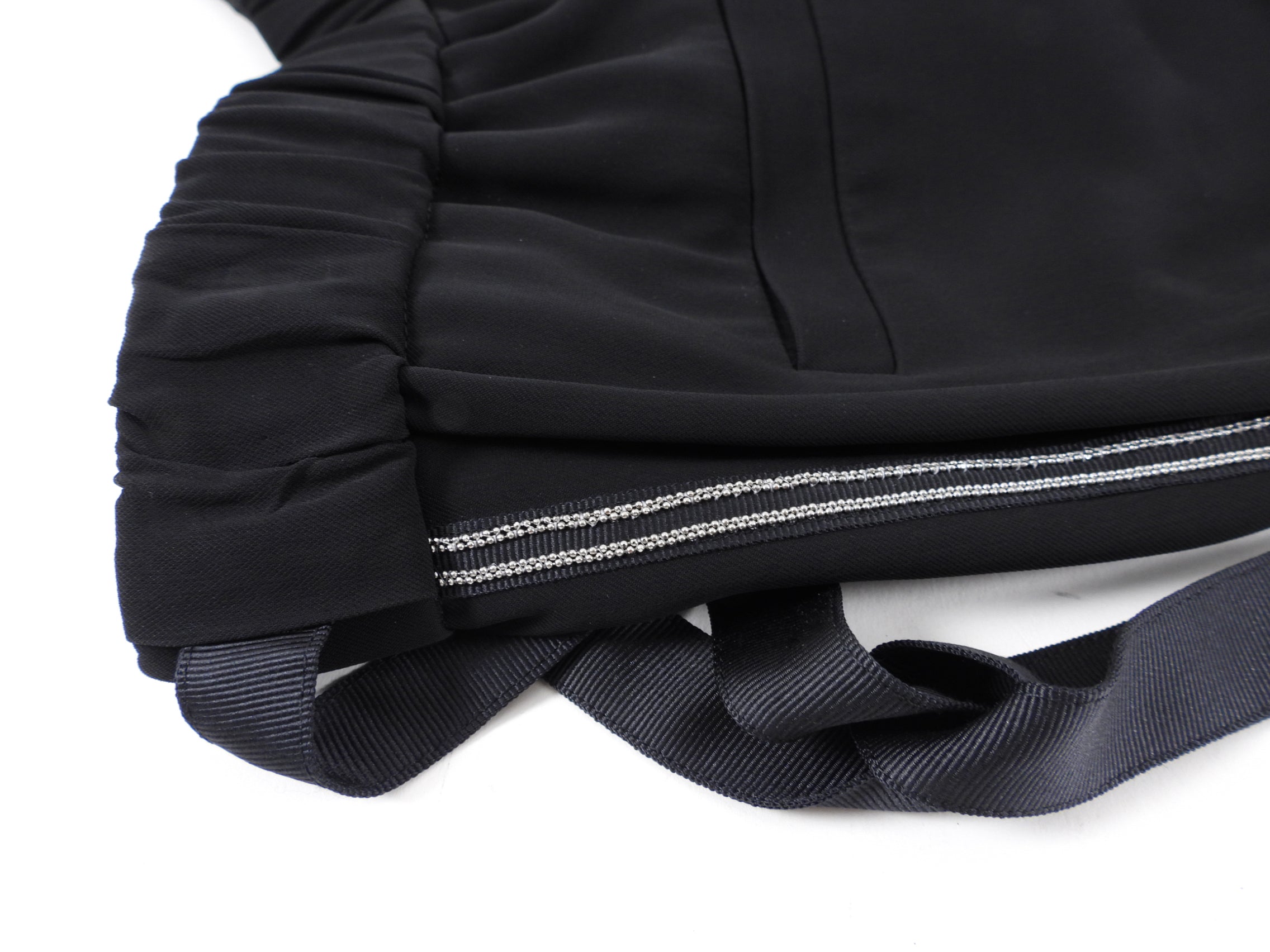 Brunello Cucinelli Black Rayon Pants with Ribbon Tie & Monili Detailing - Size S (4) | Elegant Women's Dress Pants for Office, Evening & Special Occasions