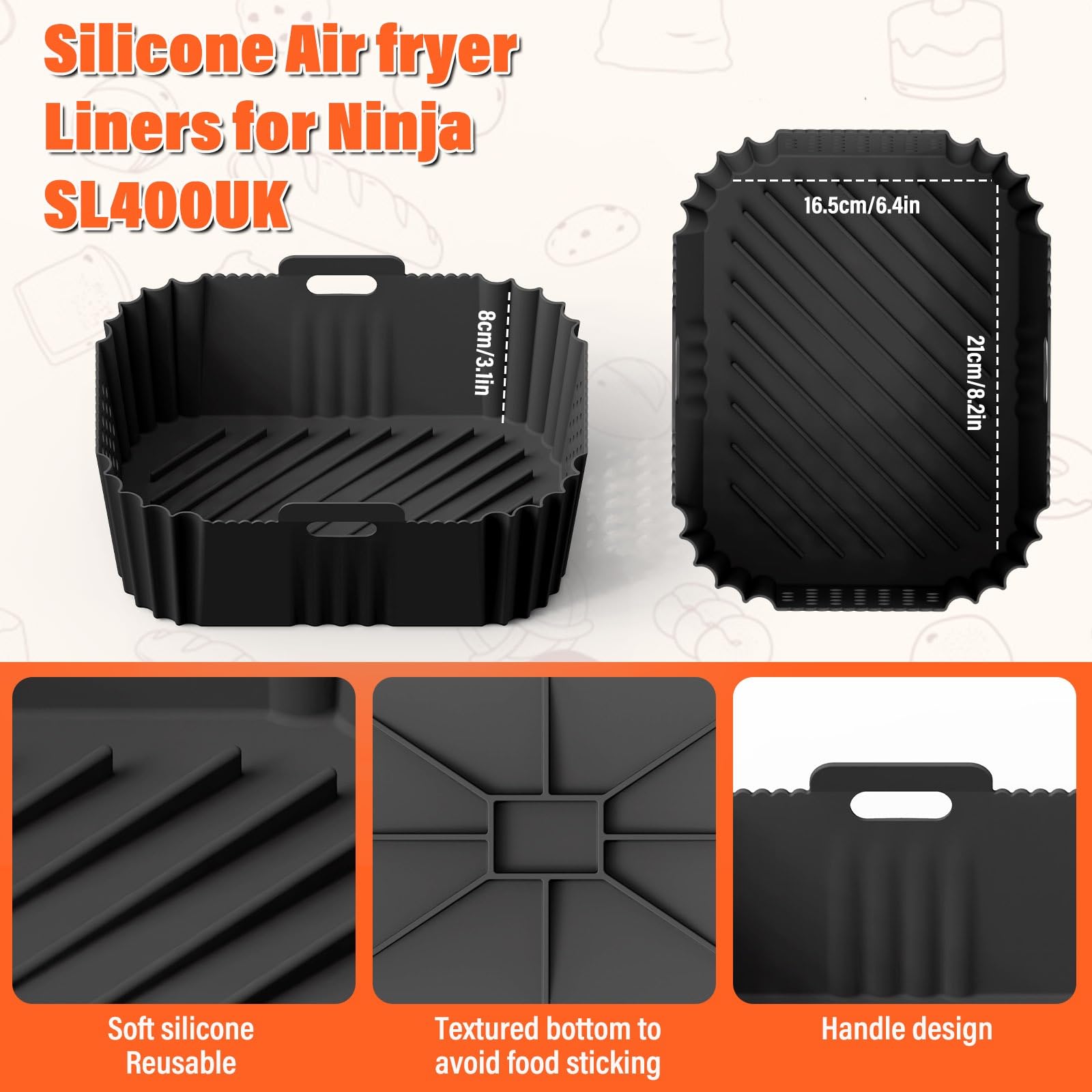 Lifemaison 2-Pack Silicone Air Fryer Liners for Ninja Double Stack SL400EU 9.5L - Non-Stick Baking Mats for Ninja, Cecotec, CHEFREE, Innsky 8-9L Dual Zone Air Fryers - Perfect for Roasting, Baking & Reheating