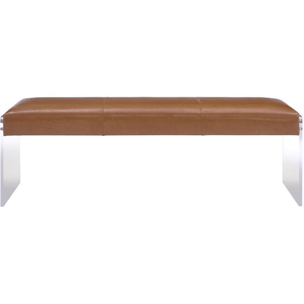 TOV Furniture Envy Leather/Acrylic Bench - Modern Brown Leather Seat with Acrylic Legs for Living Room, Bedroom & Entryway Decor