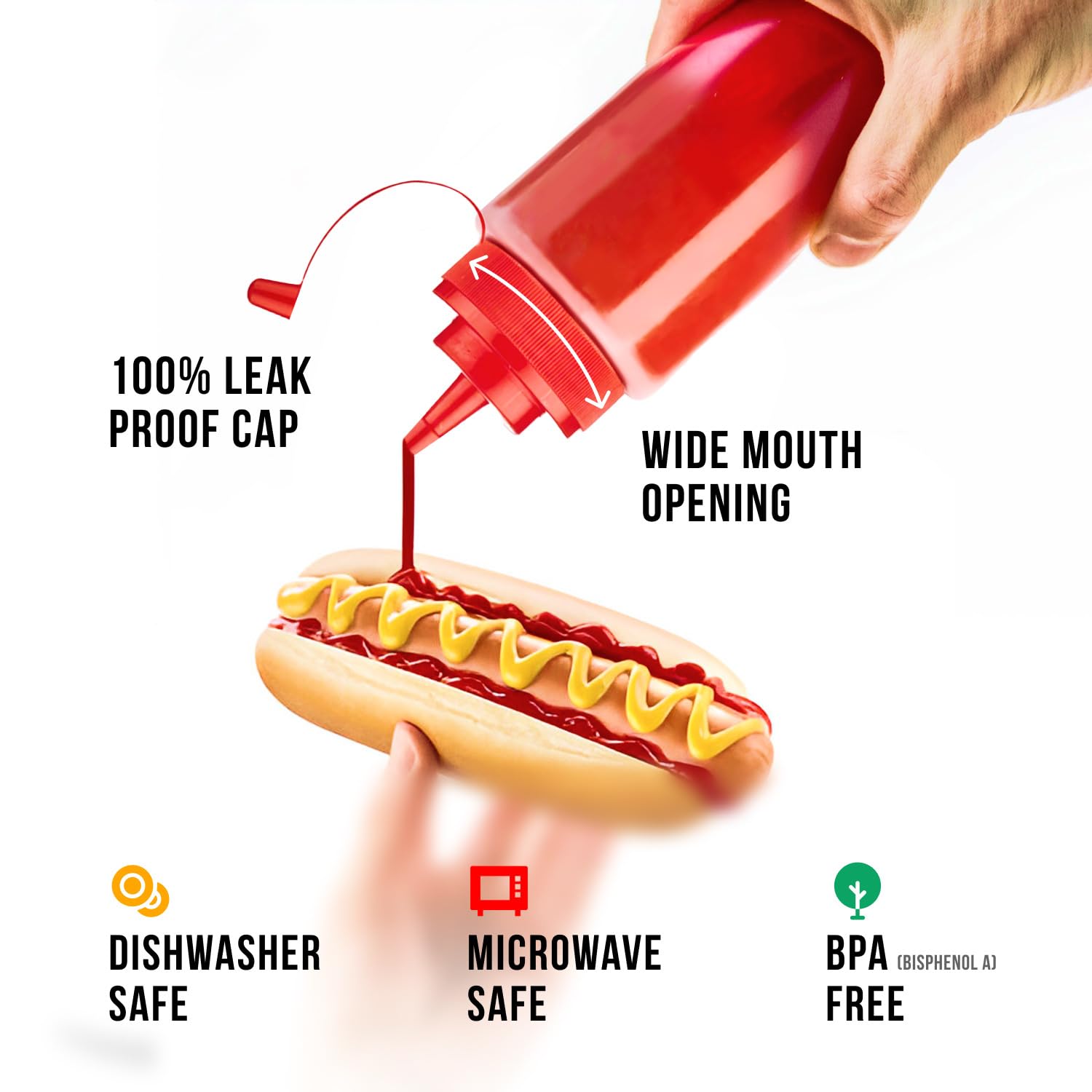 Norcalway 12oz Condiment Squeeze Bottles for Sauces, Ketchup, Dressings & Oils - Plastic Kitchen Squirt Bottles with Easy Pour Spout - Perfect for Restaurants, BBQs & Home Cooking - Leakproof & Dishwasher Safe