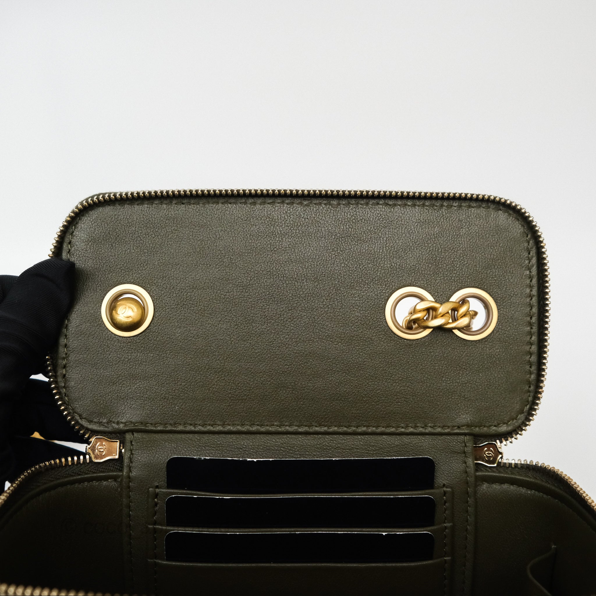 Chanel All Slide Vanity Crossbody Bag with Adjustable Chain - Dark Olive Green Lambskin Leather & Aged Gold Hardware | Perfect for Everyday Use, Date Night & Special Occasions