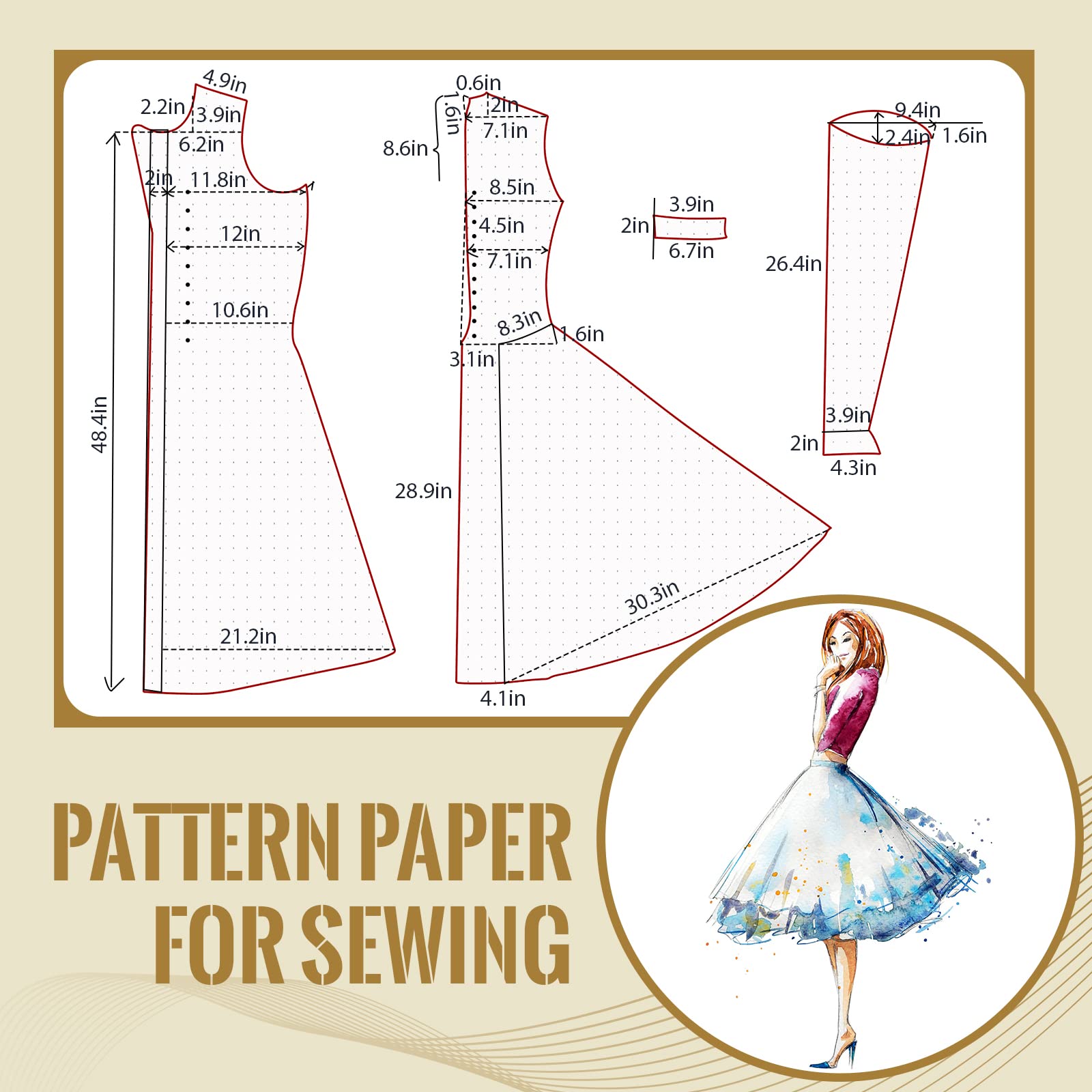 Dotted Pattern Paper for Sewing - 45 Inch x 10 Yards Tracing Paper with Alphanumeric Markings for Dressmaking & Pattern Drafting - Perfect for DIY Fashion Design, Quilting, and Costume Making