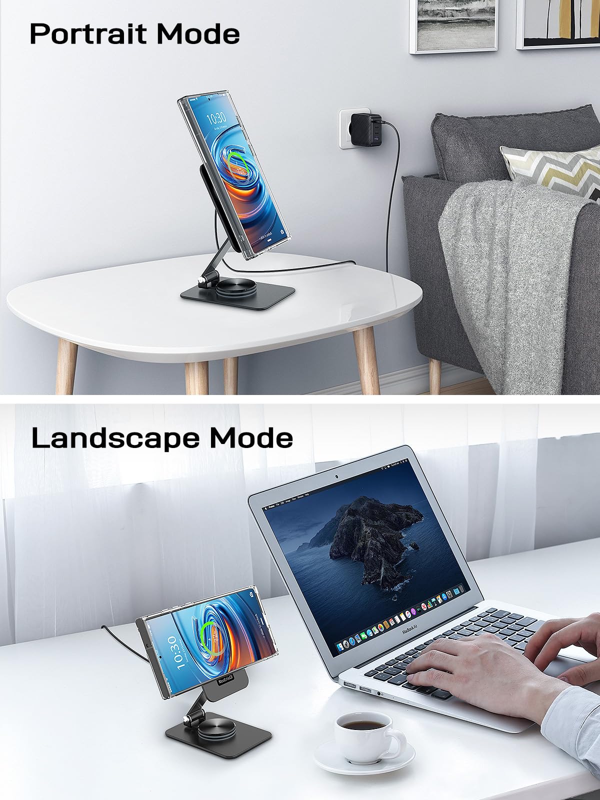 15W MagSafe Charger Stand with 360° Rotation - Foldable Wireless Charger for iPhone 16 Pro Max & Samsung Galaxy S25 Ultra | Travel-Friendly Magnetic Charging Station with Metal Ring | Perfect for Home, Office & Car Use