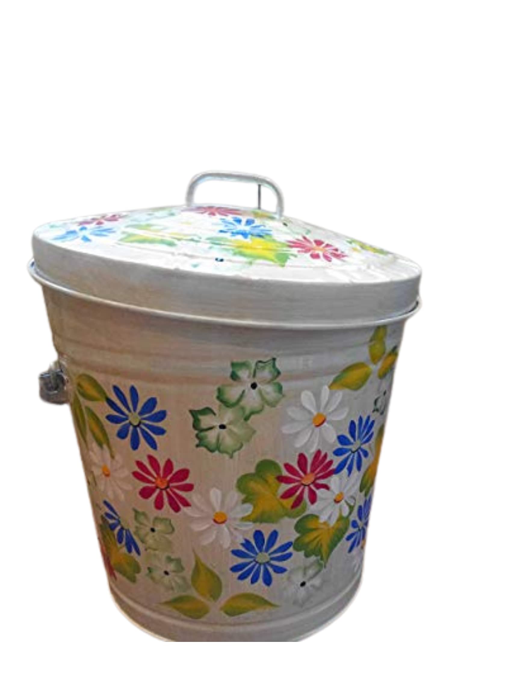 10 Gallon Hand Painted Decorative Trash Can - Elegant Waste Bin for Kitchen, Bathroom & Office - Perfect for Home Decor & Organization