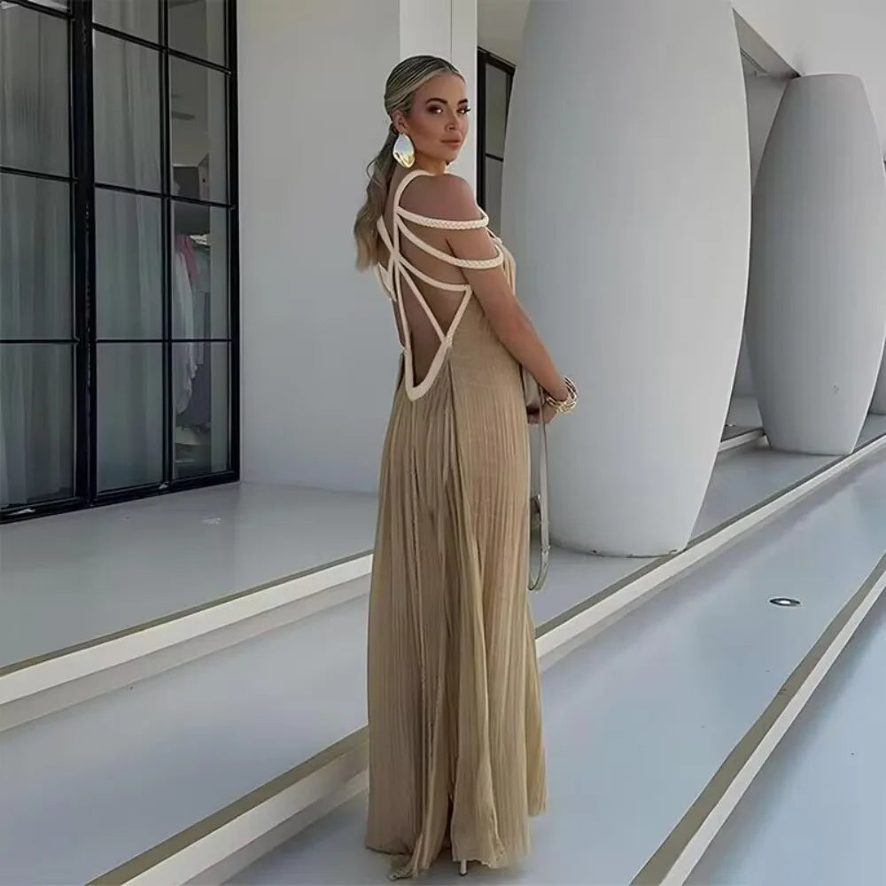 Bohemian Green Holiday Dress for Women - Elegant Solid Casual Long Maxi Dress with Sexy Backless & Side Slit | Perfect for Beach, Summer Vacations & Boho Chic Outfits