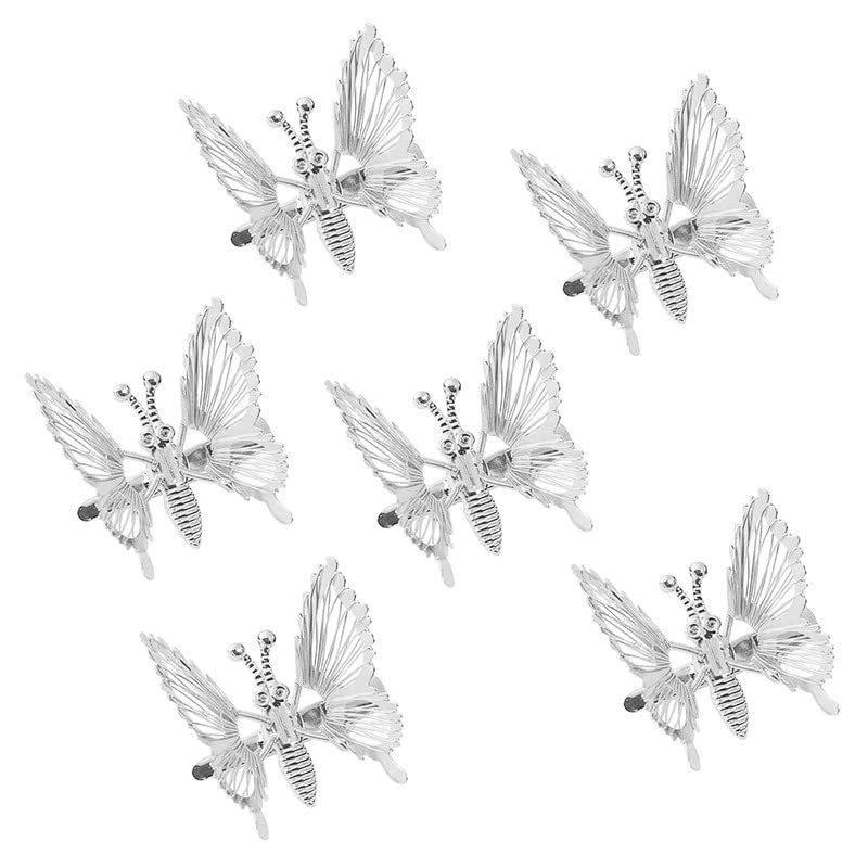FAMEZA 6pcs 3D Metal Butterfly Hair Clips with Moving Wings - Cute Hair Barrettes & Clamps for Women & Girls - 90s Nostalgic Hair Accessories (Silver) | Perfect for Parties, Weddings & Everyday Style