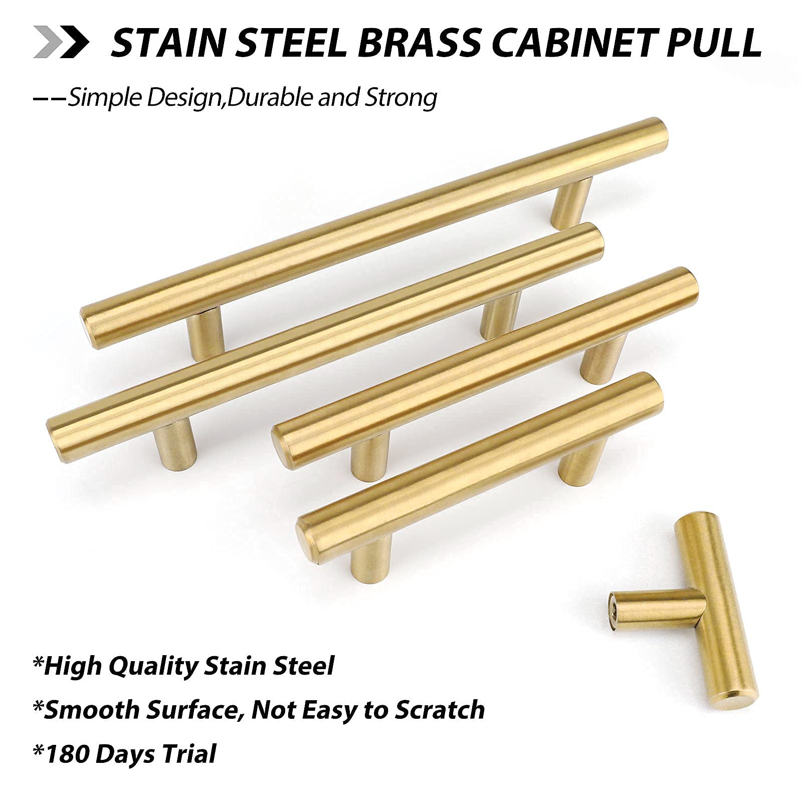 Brushed Gold Cabinet Handles 50 Pack - 3in Hole Centers for Kitchen & Bathroom
