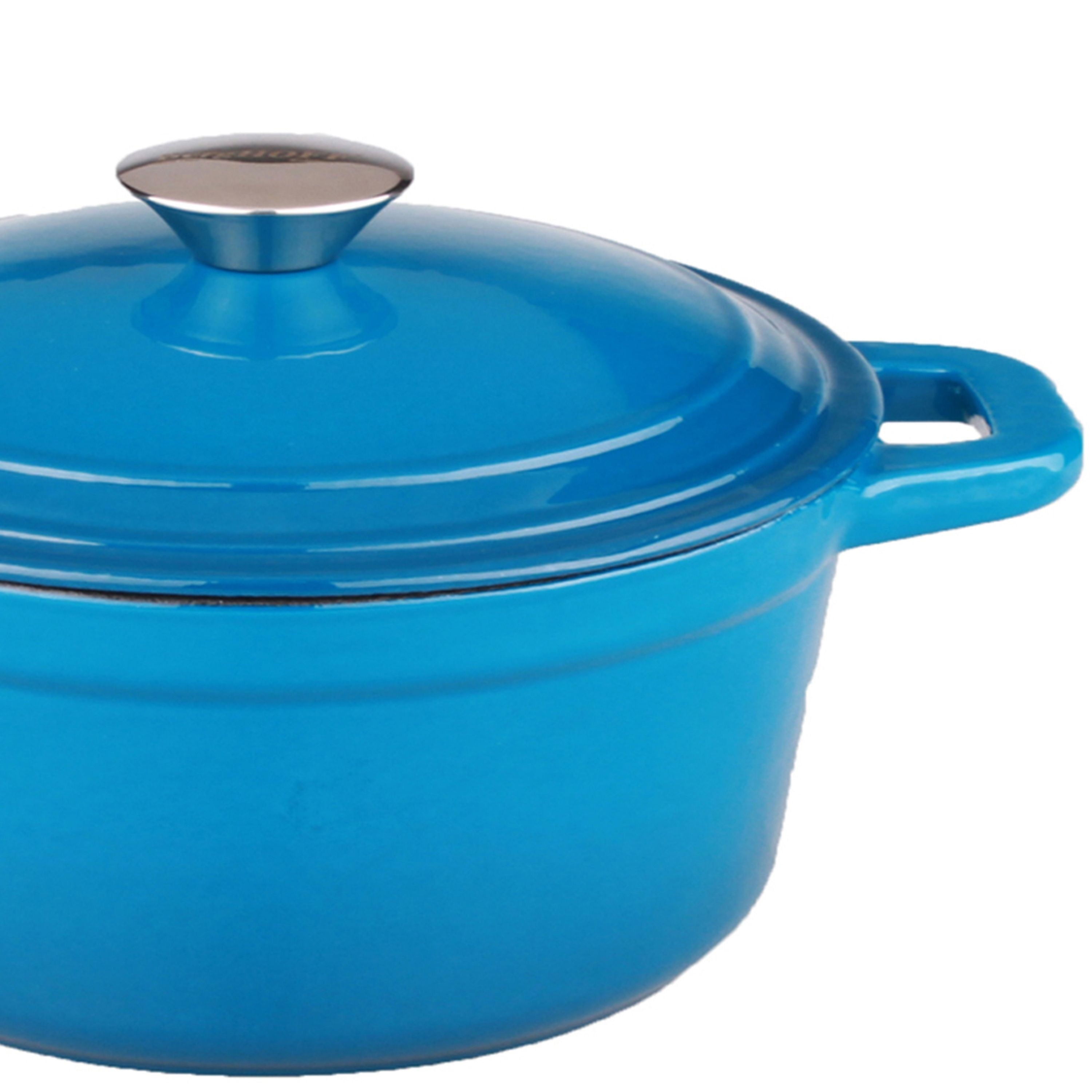 BergHOFF Neo Cast Iron 3-Quart Round Dutch Oven with Lid - Blue Enameled Cookware for Baking, Braising & Slow Cooking | Stovetop to Oven Safe