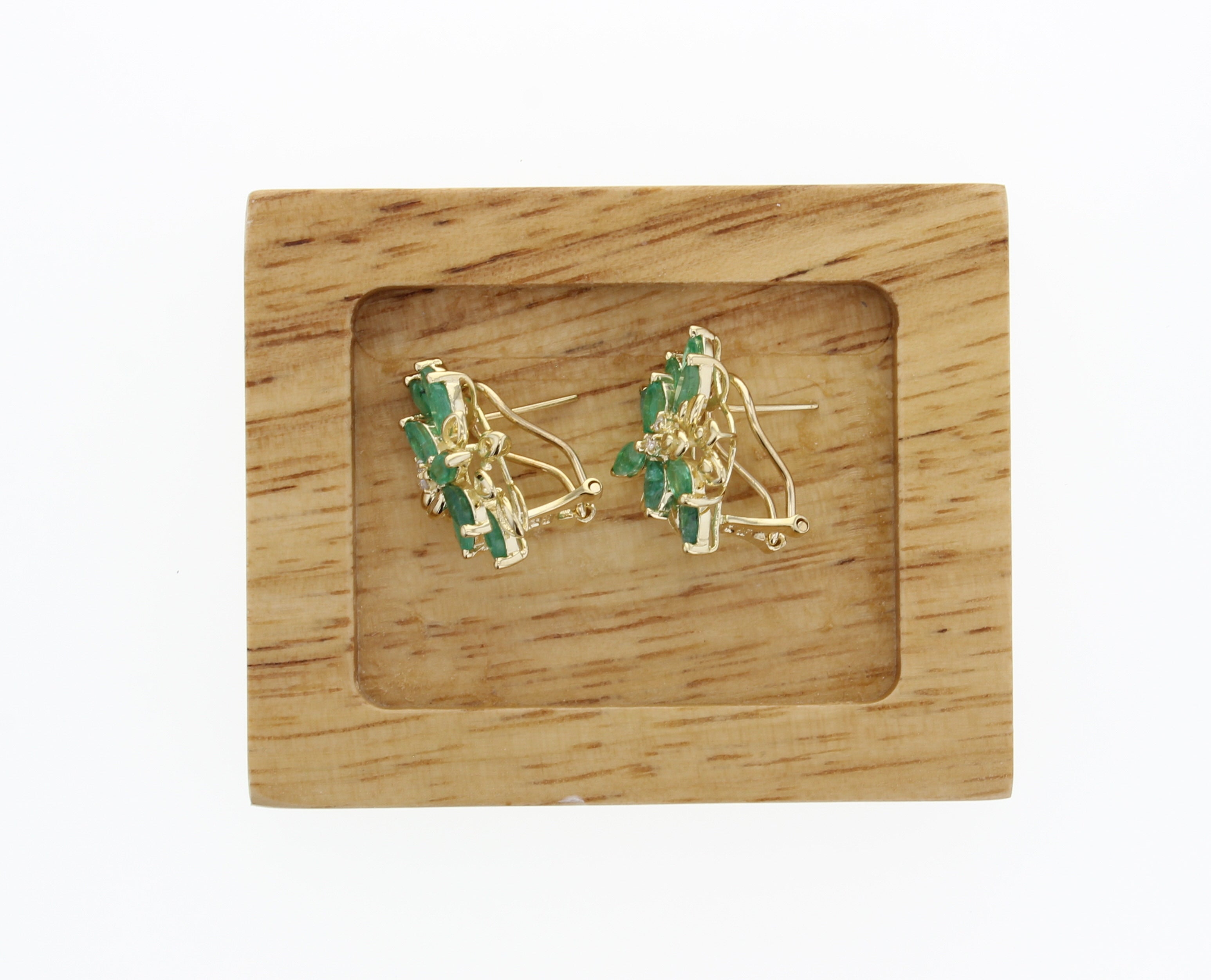 14K Yellow Gold Emerald Cluster Floral Earrings for Women - Elegant Dangle Earrings for Weddings, Parties & Special Occasions
