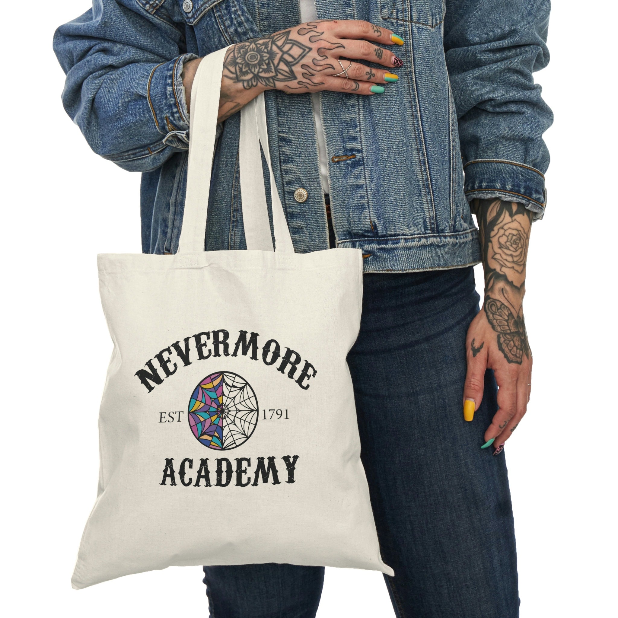 Nevermore Academy Tote Bag - Wednesday Addams Inspired Goth Book Bag for School & Shopping - Perfect for Horror Fans & Dark Aesthetic Lovers