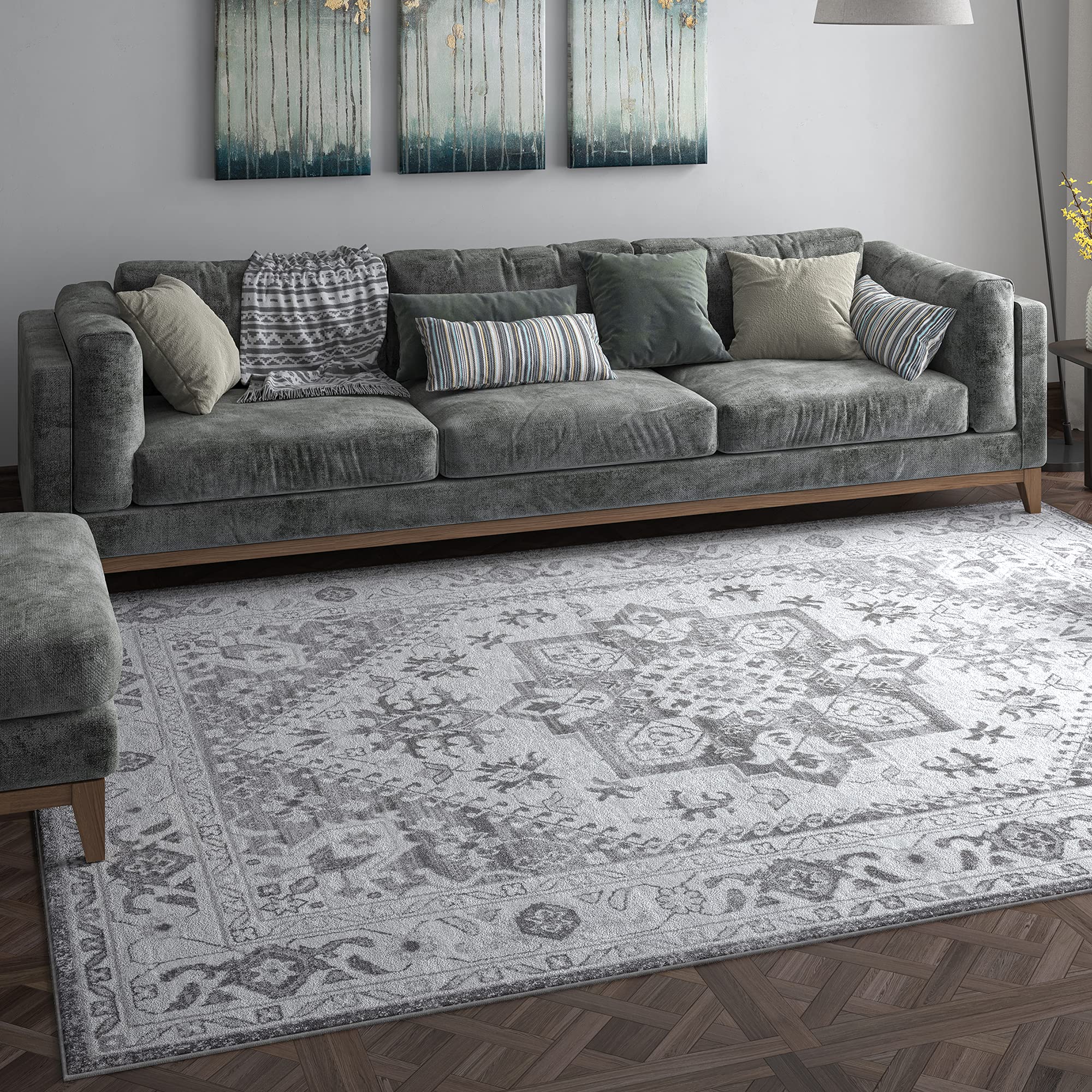Tayse Roselyn Gray 9x12 Large Area Rug - Soft Living Room Rug, Dining Room Carpet, Bedroom Rug, Kitchen Mat, Entryway Floor Covering - Perfect for Home Decor, Cozy Spaces & High-Traffic Areas