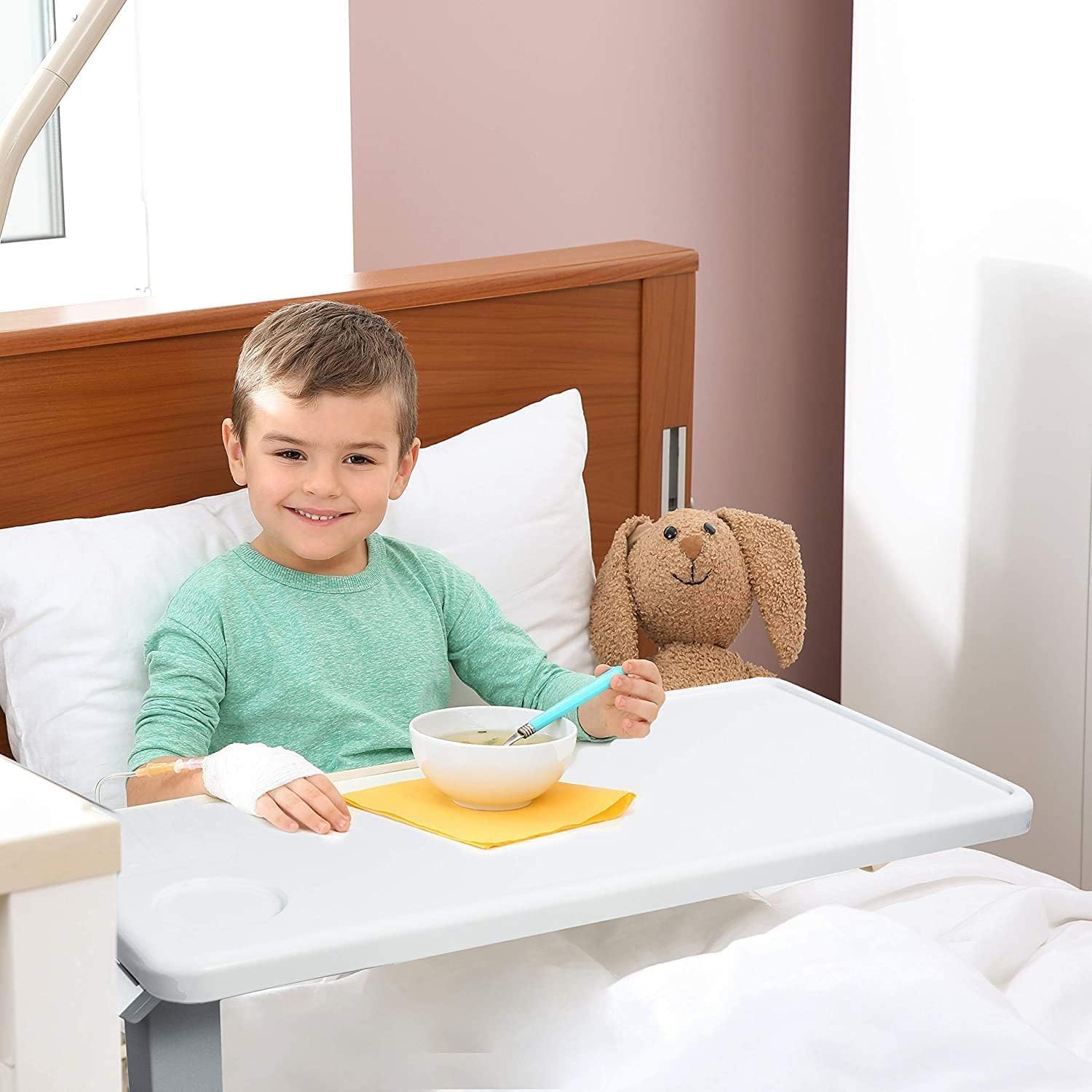 Vaunn Medical Adjustable Foot Step Stool with Deluxe Overbed Bedside Table - Hospital & Home Care Bundle for Elderly & Patients - Bedside Essentials for Comfort & Convenience