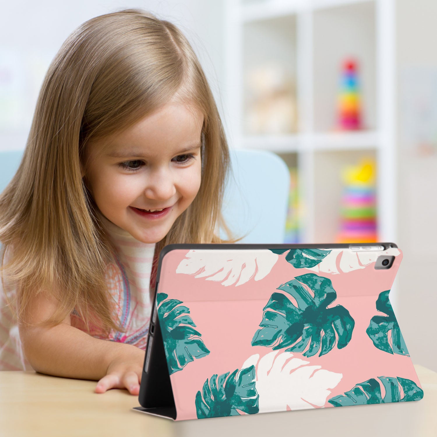 Premium iPad Folio Case with Elegant Pink Floral Design - Slim Protective Cover for iPad 6th/7th/8th/9th/10th Gen | Perfect for Work, School & Travel