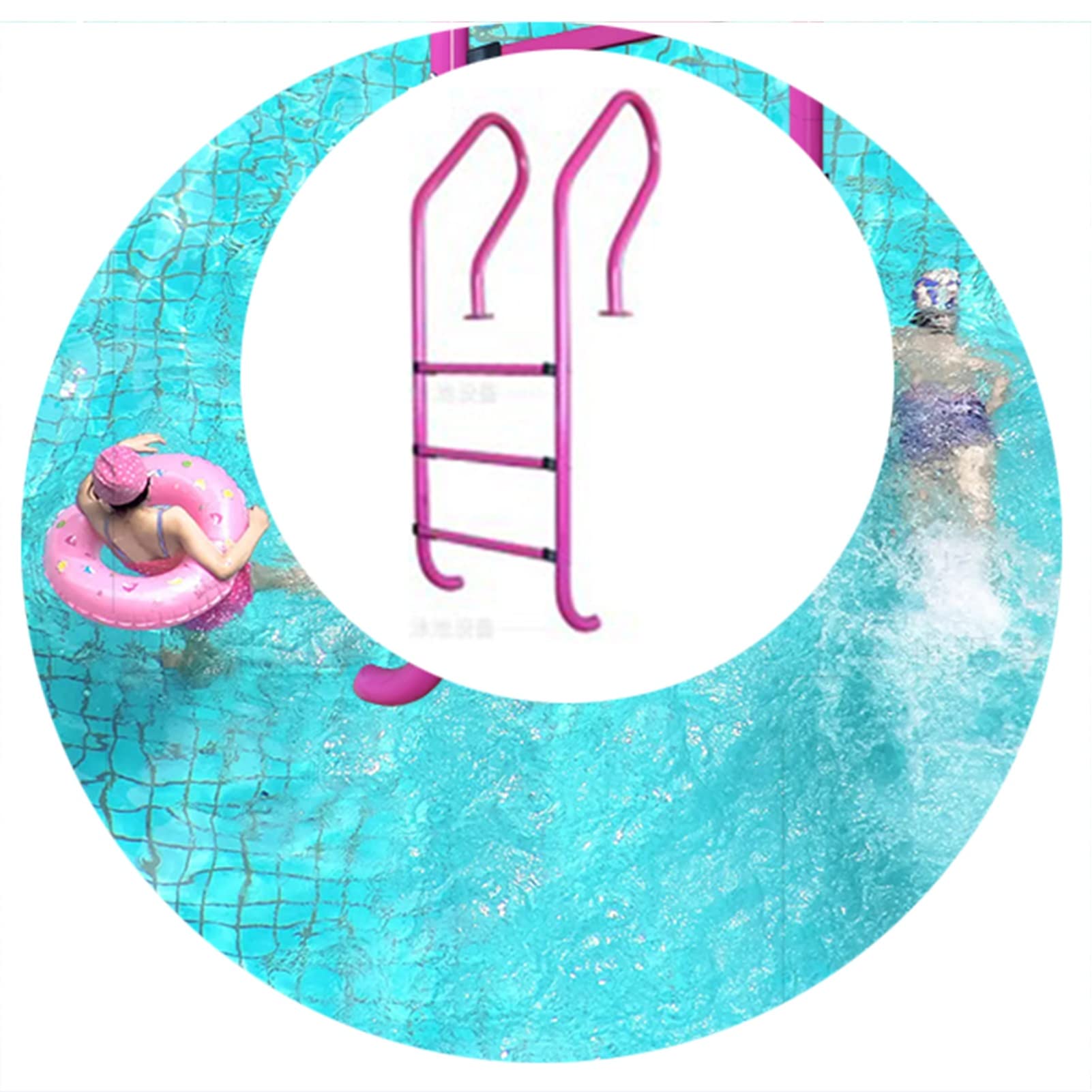 Stainless Steel Pool Handrail for Inground Swimming Pools - Quick Mount Grab Bar with Adjustable Height (90-130cm) - Non-Slip Pink Safety Handle for Pool Steps, Ladders & Spa Areas - Perfect for Elderly, Kids & Water Therapy Use