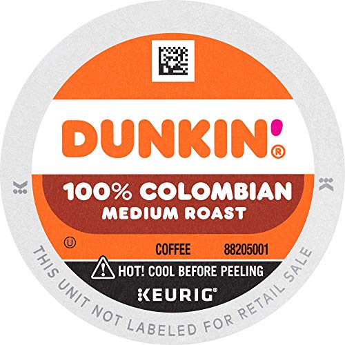 Premium Dunkin' 100% Colombian Medium Roast Coffee Pods - 180 Count (60 K-Cups x 3) for Keurig Brewers | Rich & Smooth Flavor | Perfect for Home, Office or Breakfast Time | Compatible with All Keurig Single-Serve Coffee Makers
