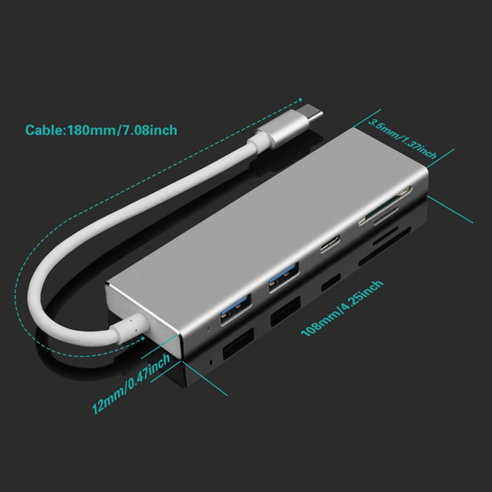 YIGZYCN 5-in-1 USB C Hub Adapter with USB 3.0 Ports, SD/TF Card Reader - Aluminum USB-C Docking Station for MacBook Pro/Air, iPad Pro, Chromebook - Perfect for Office Work, Travel & Home Use