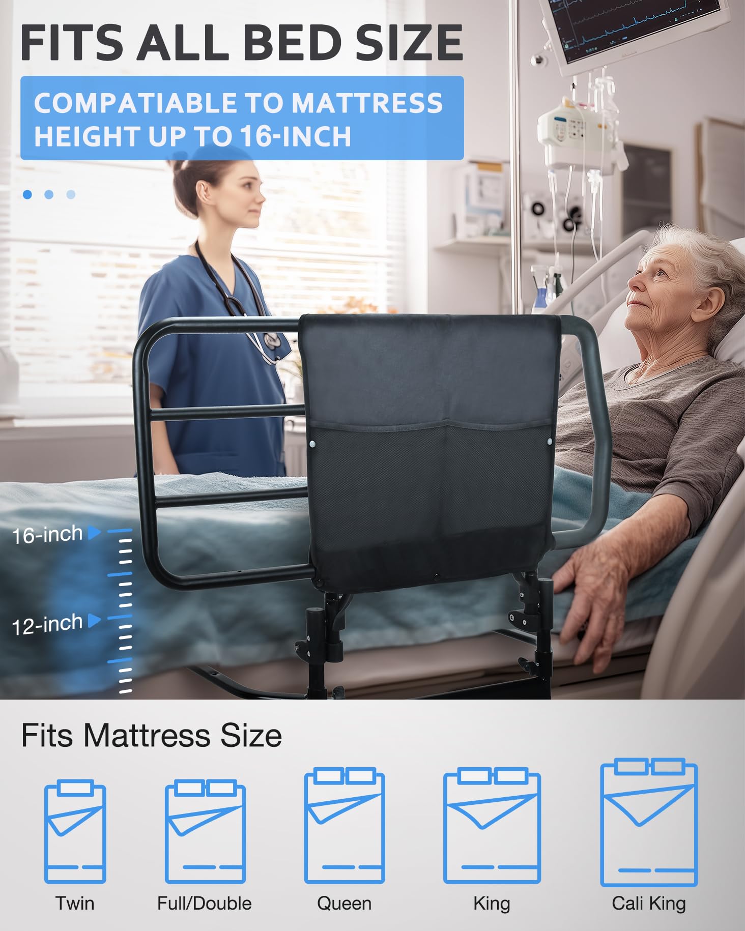 **Sangohe Extra Large Heavy Duty Bed Rail for Elderly - Bed Assist Grab Bar Handle with Storage Pocket, Safety Bed Rails for Seniors & Adults - Ideal for Safe Bed Entry & Exit, Home Care & Mobility Support (Model 504F)**