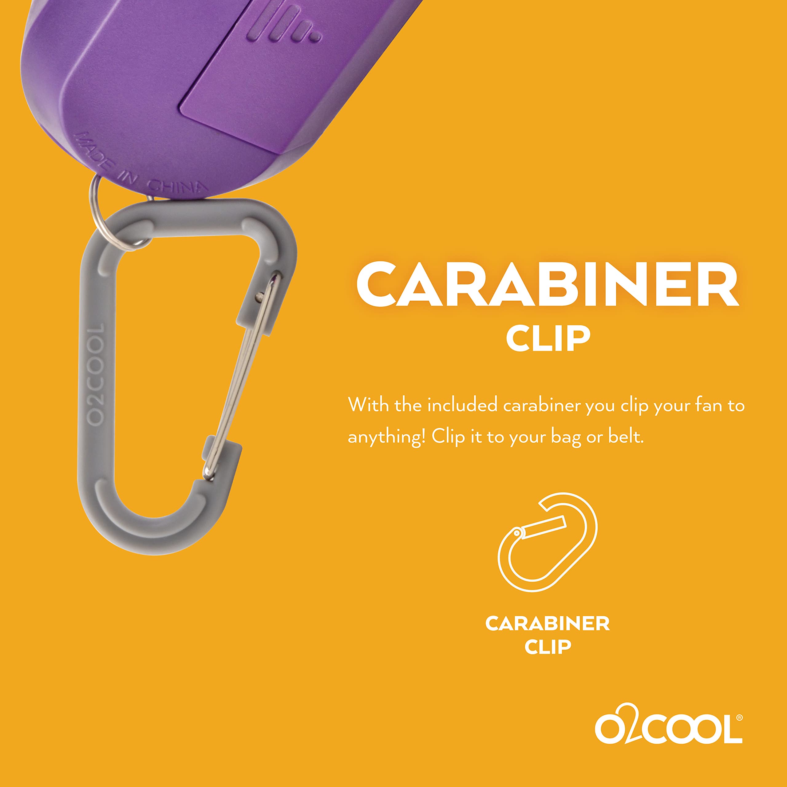 O2COOL 2-Pack Keychain Sport Misting Fan - Portable Battery Powered Handheld Fan with Carabiner Clip & Mister - Compact Cooling Fan for Outdoor Activities, Sports, Travel & Hot Weather (Purple)