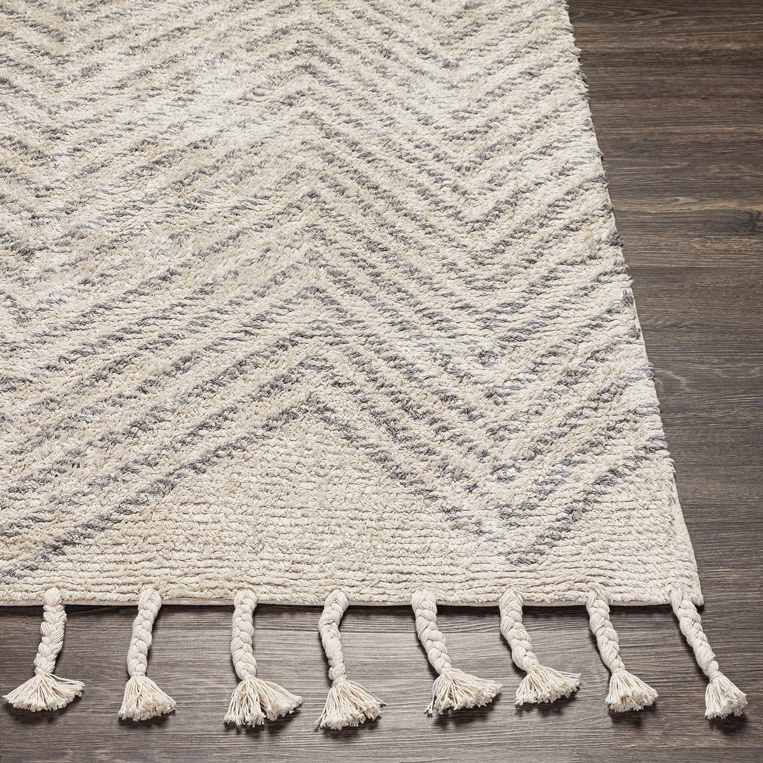 Bohemian Transitional Area Rug 8' x 10' - Gray & Cream Handwoven Rug for Living Room & Bedroom - Soft Non-Slip Floor Covering for Home Decor, Yoga Space & Cozy Reading Nook