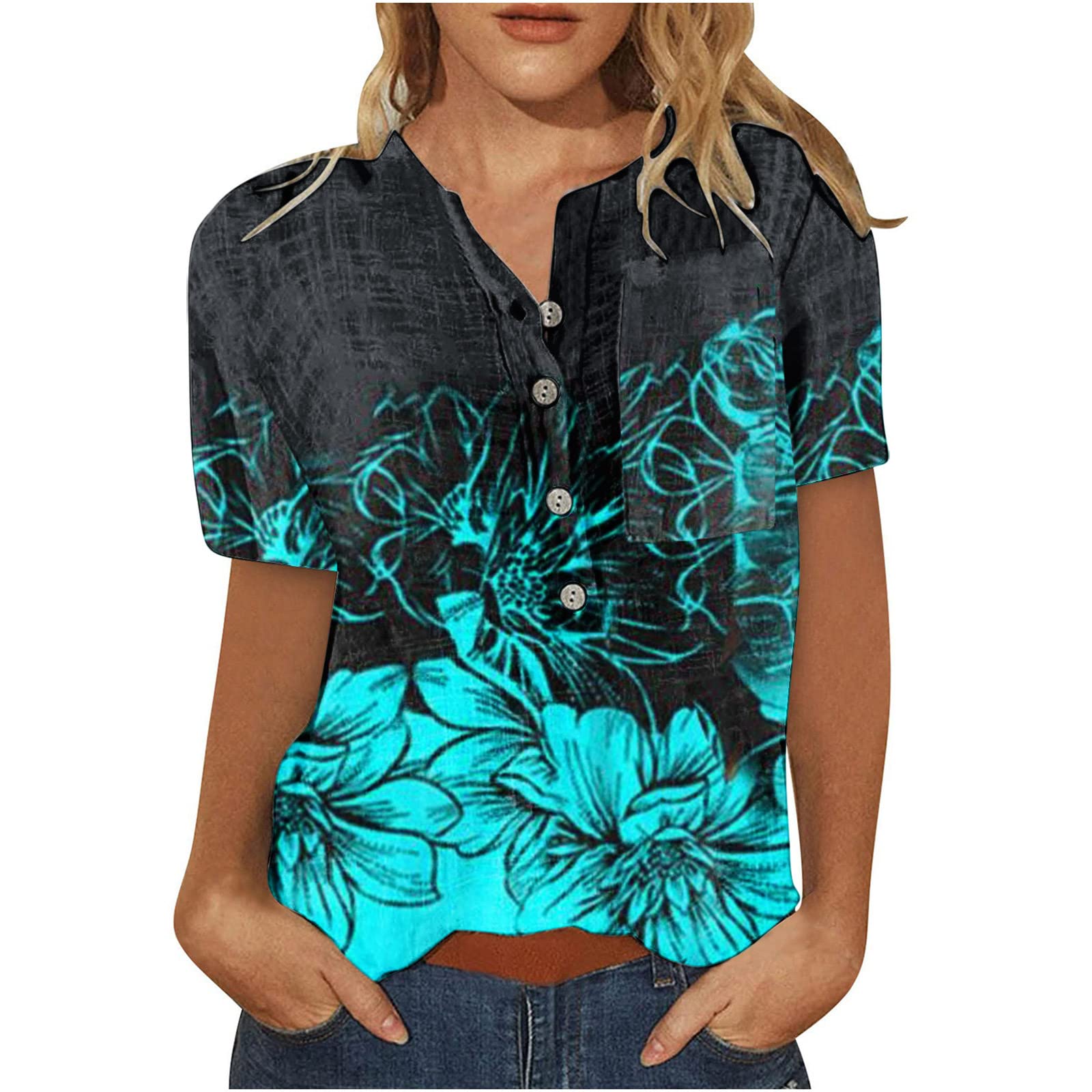 Women's 3/4 Sleeve Printed Blouse - Slim Fit Tunic Top for Work & Gym - Plus Size Spring/Summer Activewear Tee - Casual Office Wear & Yoga Outfit