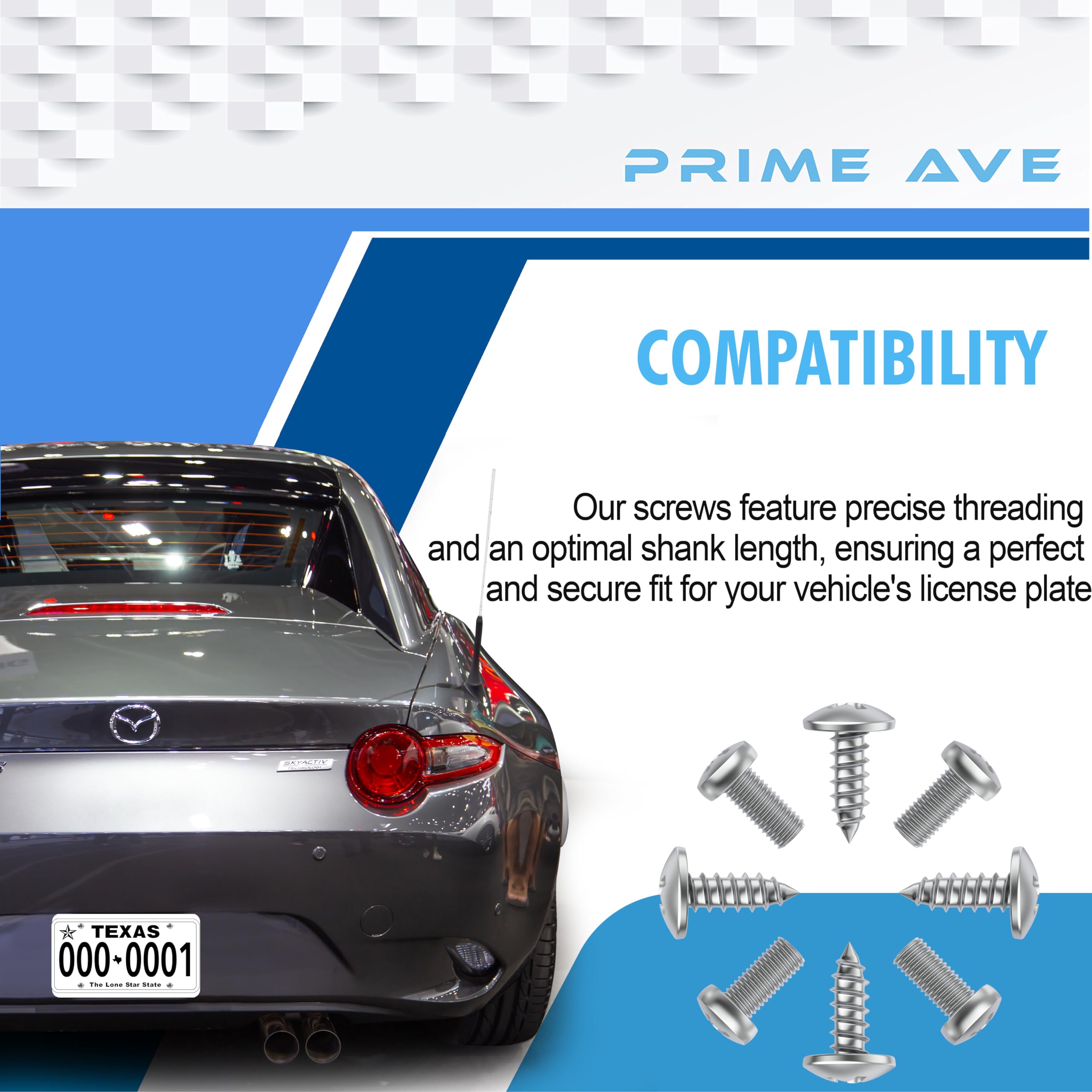 Stainless Steel License Plate Screws - Rust Proof & Durable Fasteners for Car License Plates, Frames & Covers - Fits Mazda & Most Vehicles (8-Pack) - Perfect for Front/Rear Plate Installation & Secure Mounting