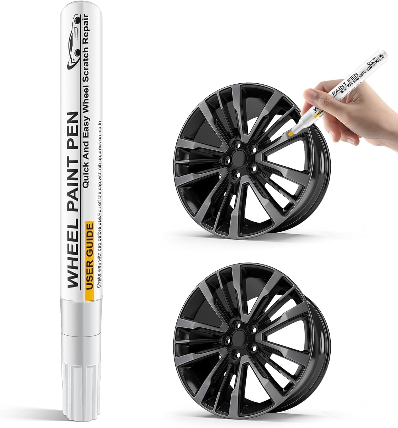 Matte Black Wheel Touch Up Paint Kit - Quick & Easy Car Rim Repair for Curb Rash, Scratches & Scuffs | Includes Paint Pen for DIY Auto Wheel Restoration | Perfect for Alloy Rims & Hubcaps