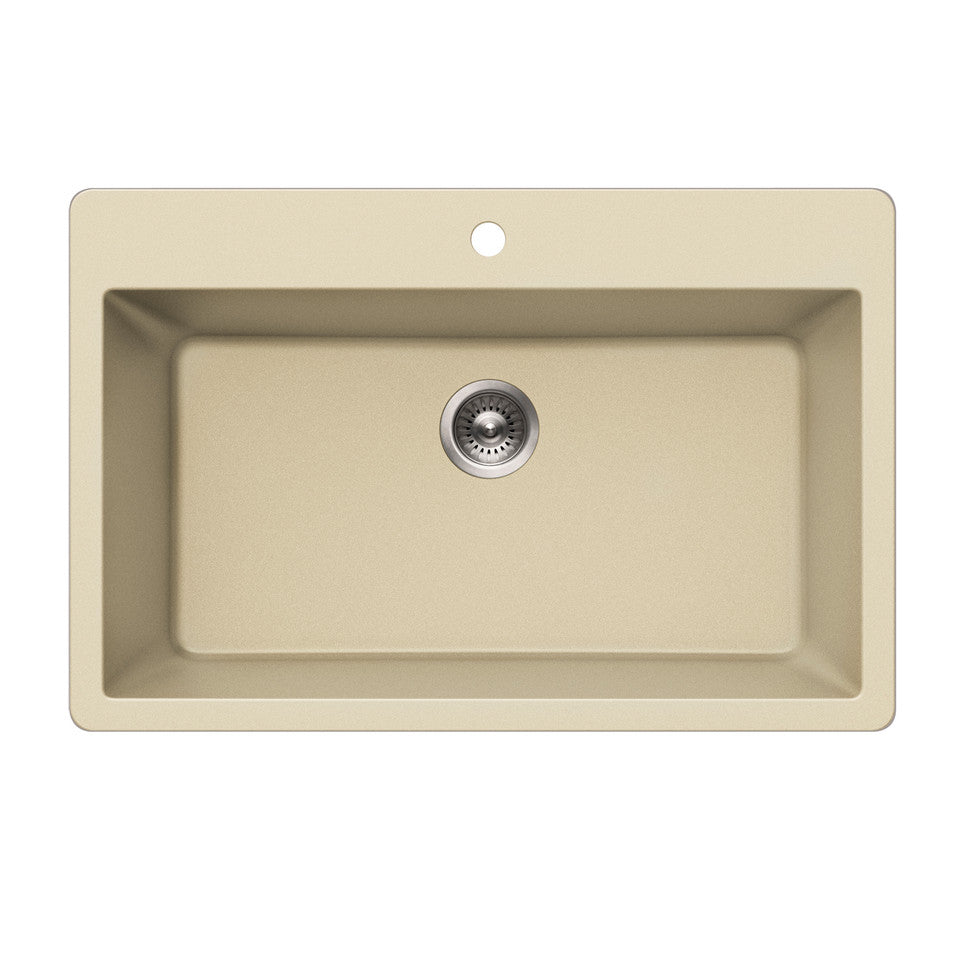 Houzer Quartztone Series 33 Granite Topmount Single Bowl Kitchen Sink - V 300 SAND | Durable & Stylish for Modern Kitchens | Perfect for Cooking, Cleaning & Entertaining