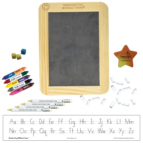 Handwriting Without Tears Manuscript Beginner Kit - Slate, Chalk, Pencils, Flip Crayons & Sponge Cubes | HWOT Writing Supplies for Kids | Perfect for Classroom Learning & Homeschool Writing Practice