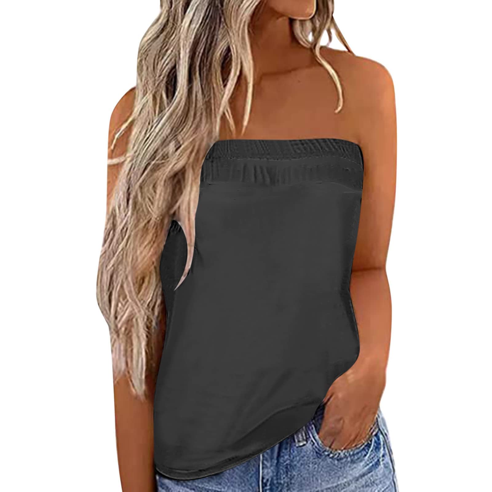 Women's Summer Tops - Strapless Bandeau Tank Top, Casual Solid Tube Tops, Sexy Off Shoulder T-Shirts for Beach, Party & Holiday Wear | Breathable & Comfortable Summer Blouse