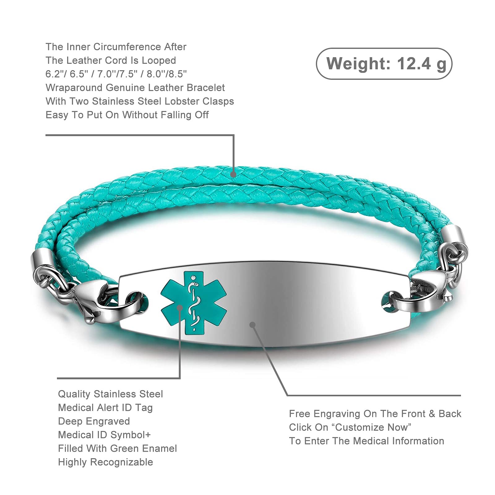 Custom Engraved Medical Alert Bracelets for Women & Men - 3-Layer Black Braided Leather Link ID Bracelet with Free Personalization | Perfect for Diabetes, Allergies & Emergency Medical Identification