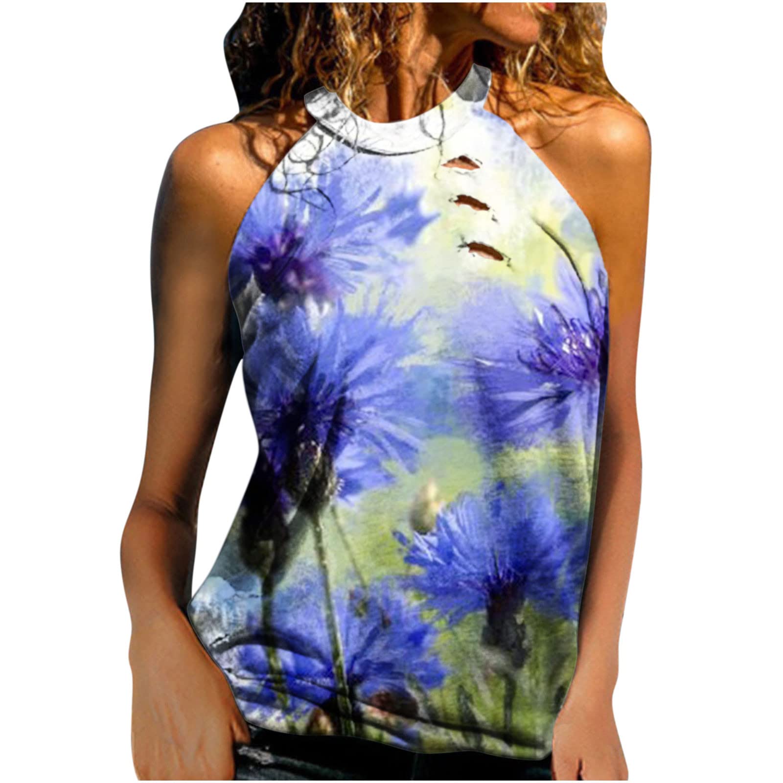 Women's Loose Fit Strapless Printed Halter Neck Tank Tops - Casual Summer Blouse Shirts & Tees for Beach, Party, and Everyday Wear