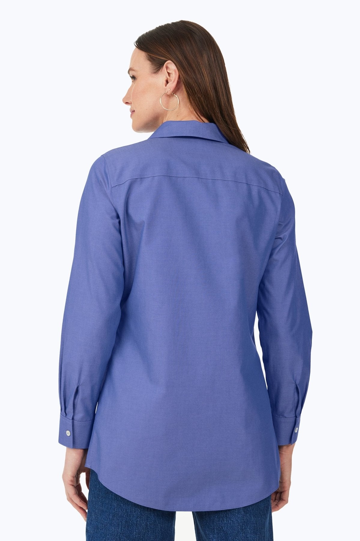 No Iron Pinpoint Long Sleeve Tunic for Women - Wrinkle-Free Office Blouse, Comfortable Business Casual Top for Work & Professional Wear