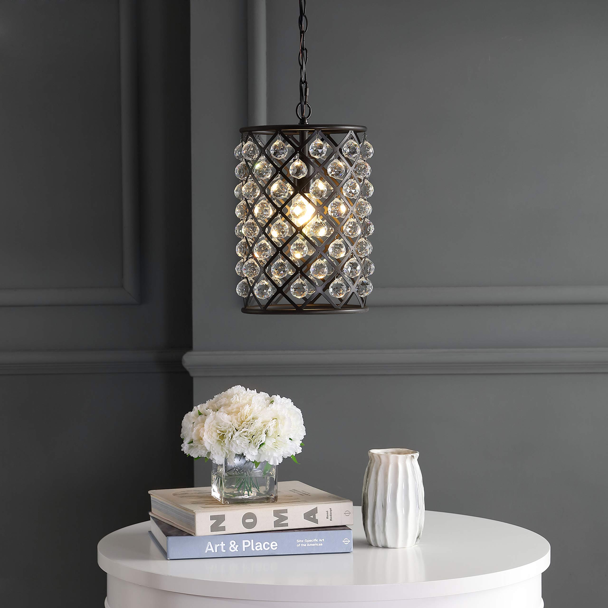 JONATHAN Y JYL9025A Gabrielle 10-Inch Crystal & Metal LED Pendant Light - Modern Contemporary Transitional Glam Chandelier - Perfect for Living Room, Dining Room, Kitchen, Bedroom, Hallway & Foyer - Oil Rubbed Bronze Finish